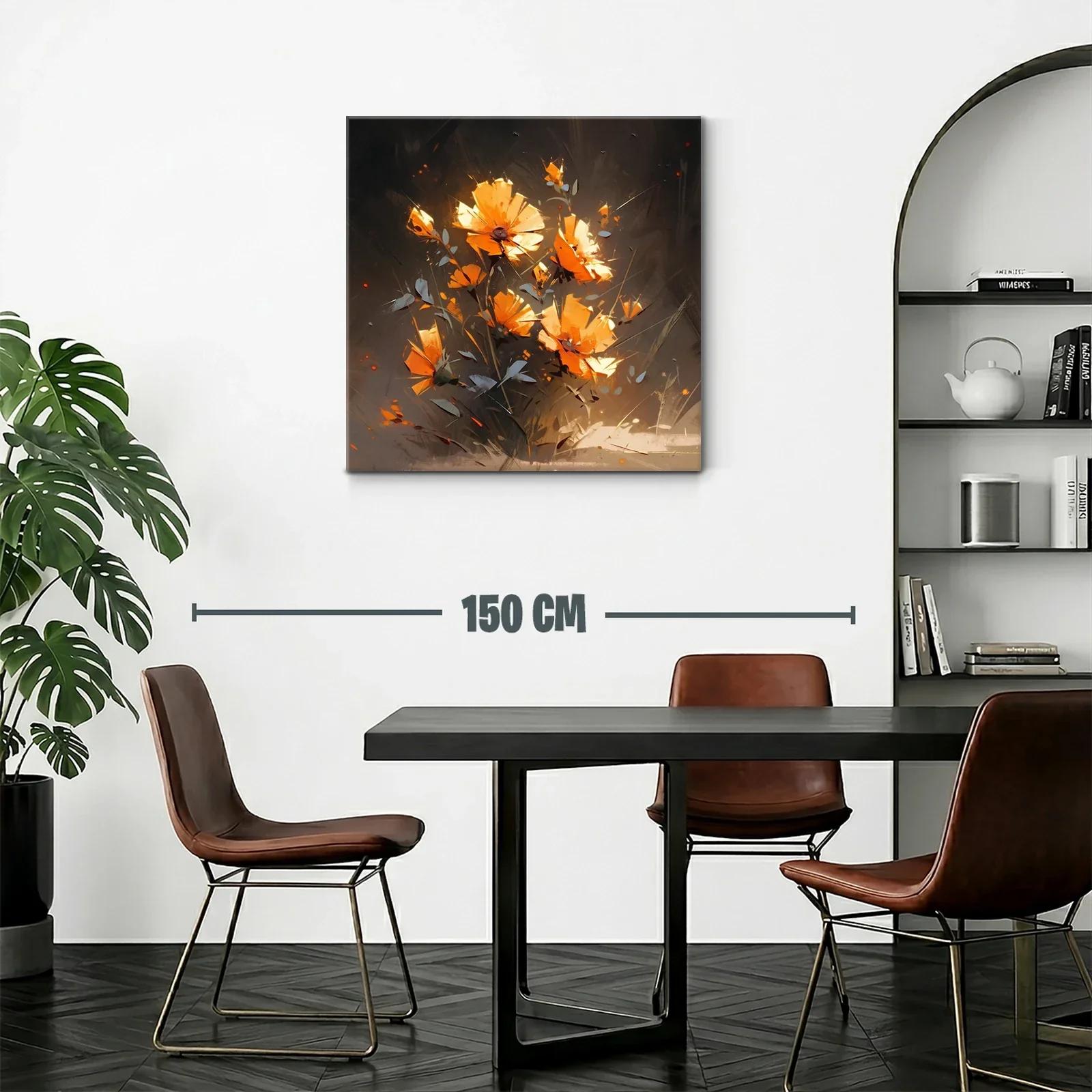Cuadro floral con tonos naranjas vibrantes y fondo oscuro — miniatura 2