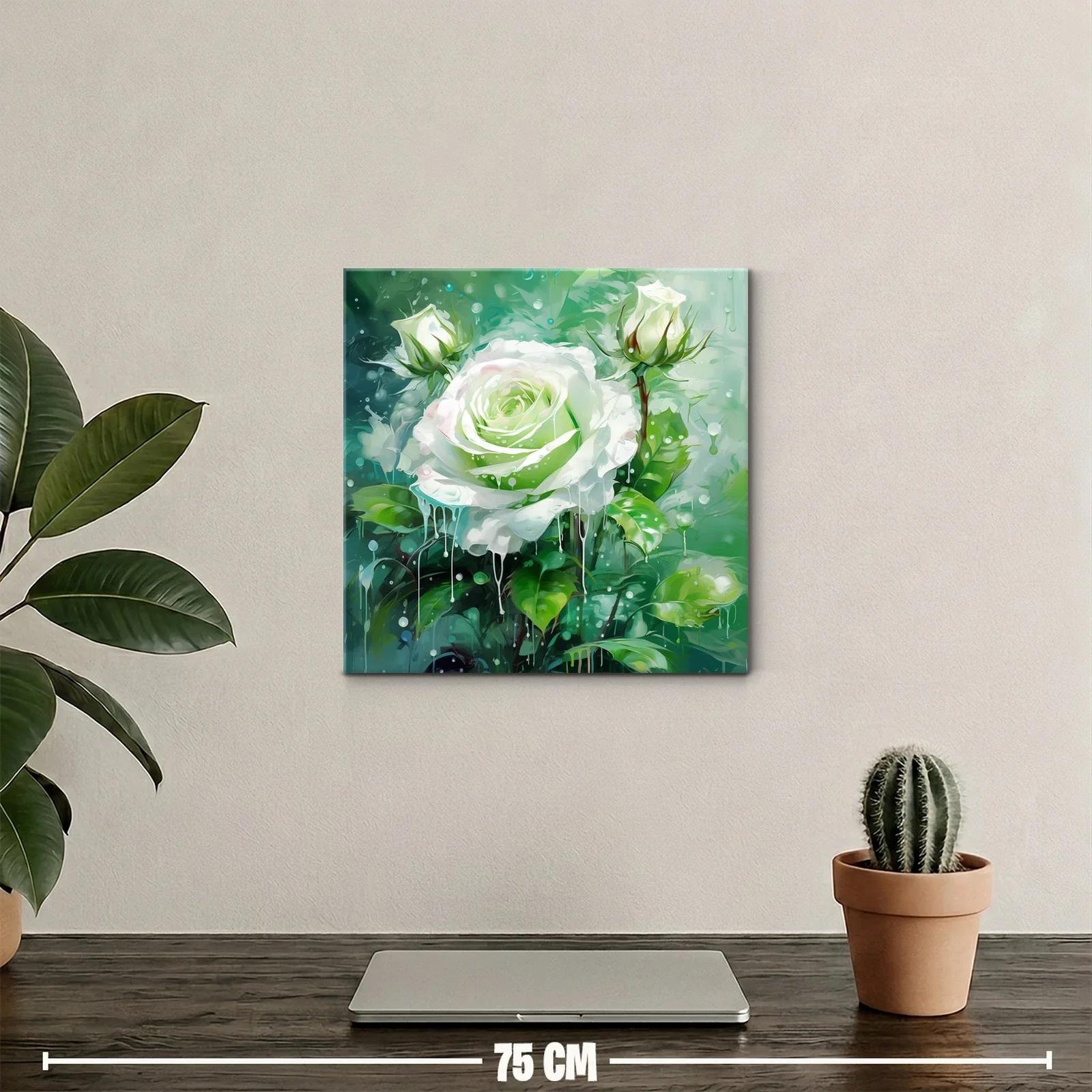 Rosa blanca sobre fondo verde con efecto acuarela — miniatura 2