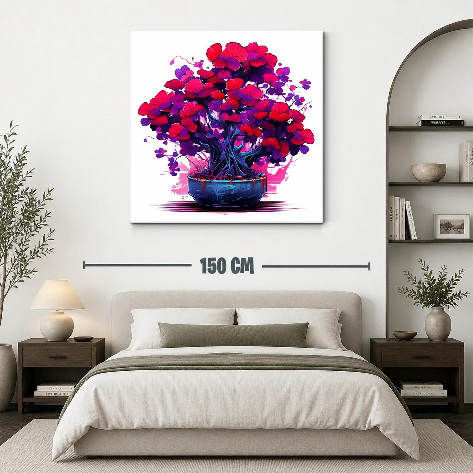 Cuadro vibrante de árbol floral en tonos rojos y púrpuras — miniatura 3
