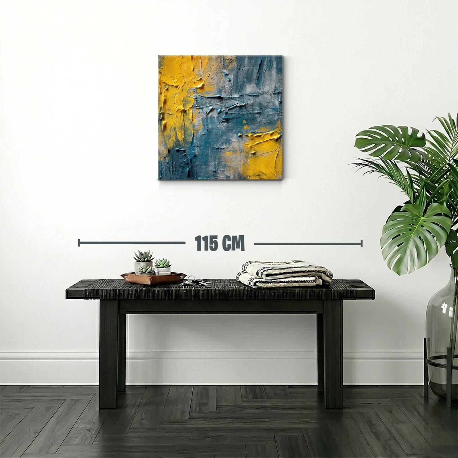 Cuadro abstracto con texturas en tonos amarillo y azul — miniatura 2