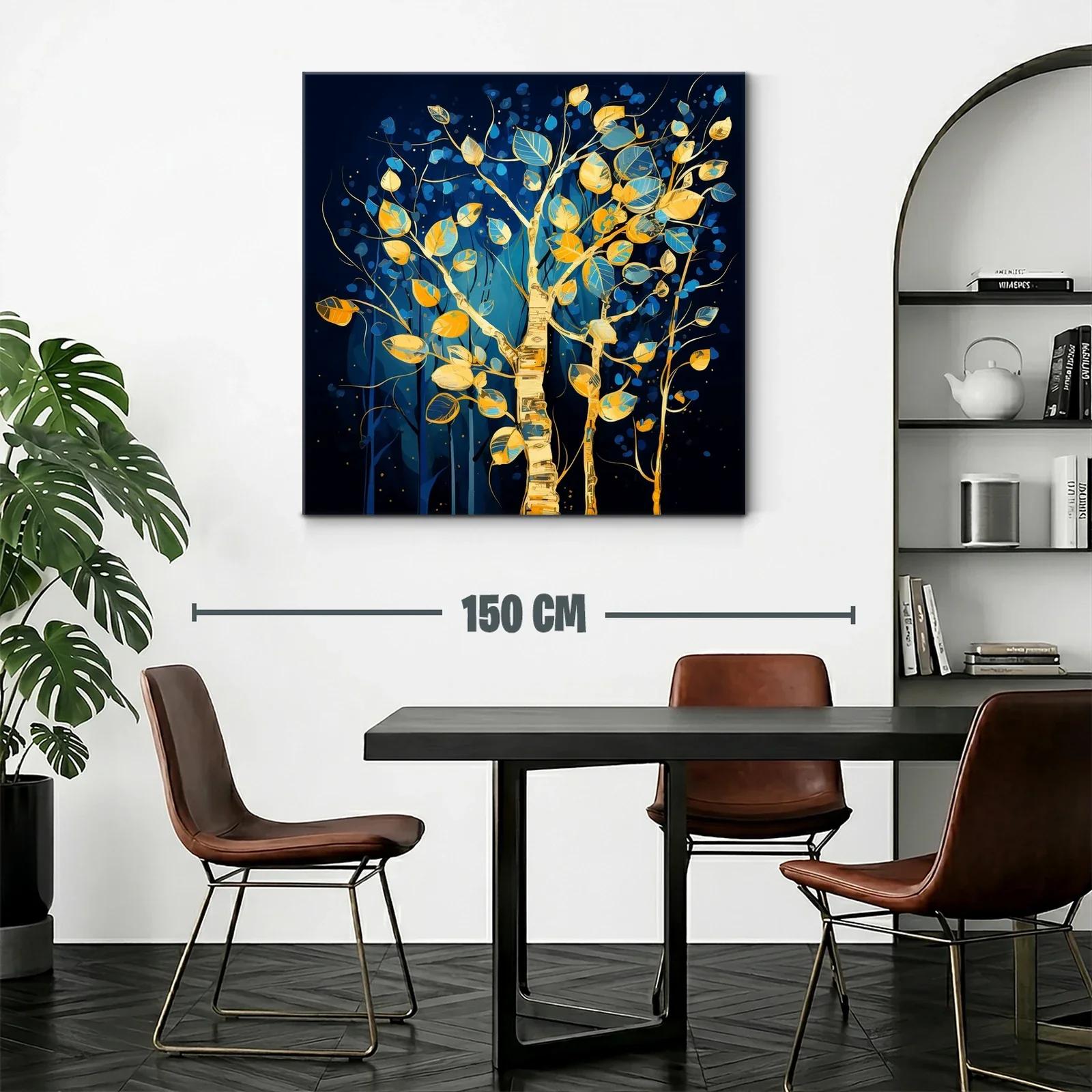 Árbol dorado con hojas azules y amarillas sobre fondo oscuro — miniatura 2