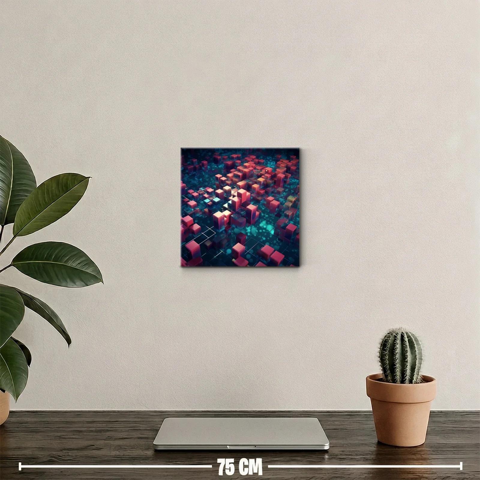 Arte geométrico con cubos brillantes en tonos azules y rojos — miniatura 2