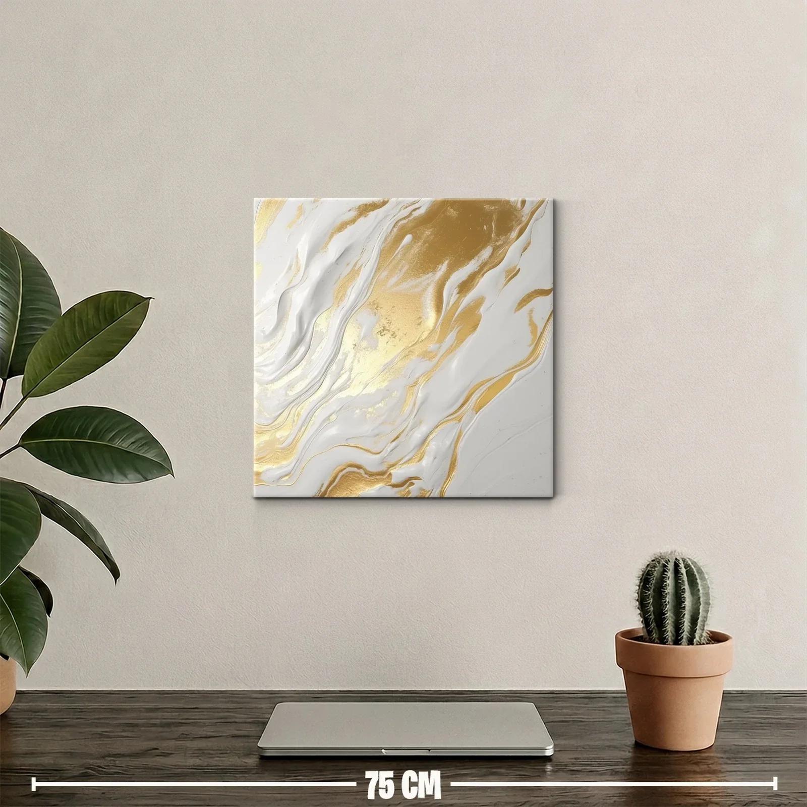 Cuadro abstracto en tonos dorados y blancos elegantes — miniatura 2