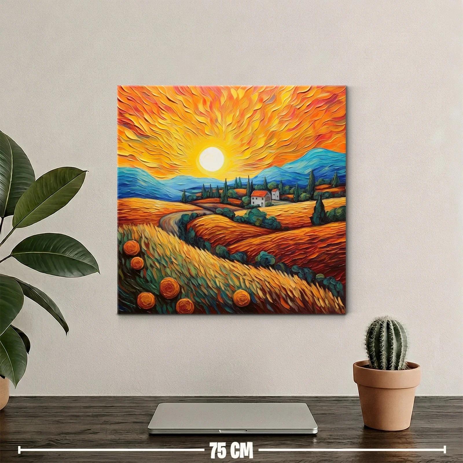 Paisaje vibrante con sol radiante y campos dorados — miniatura 2