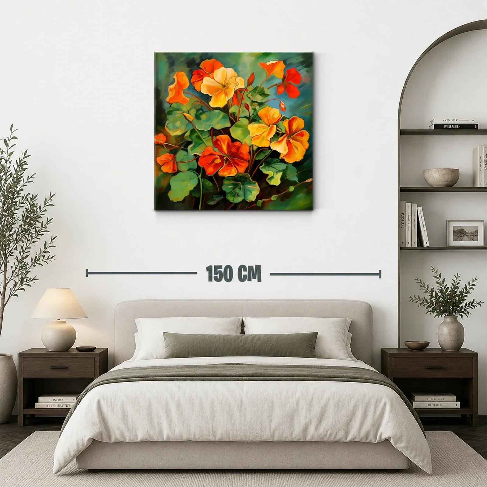 Cuadro vibrante con flores en tonos cálidos y verdes — miniatura 3