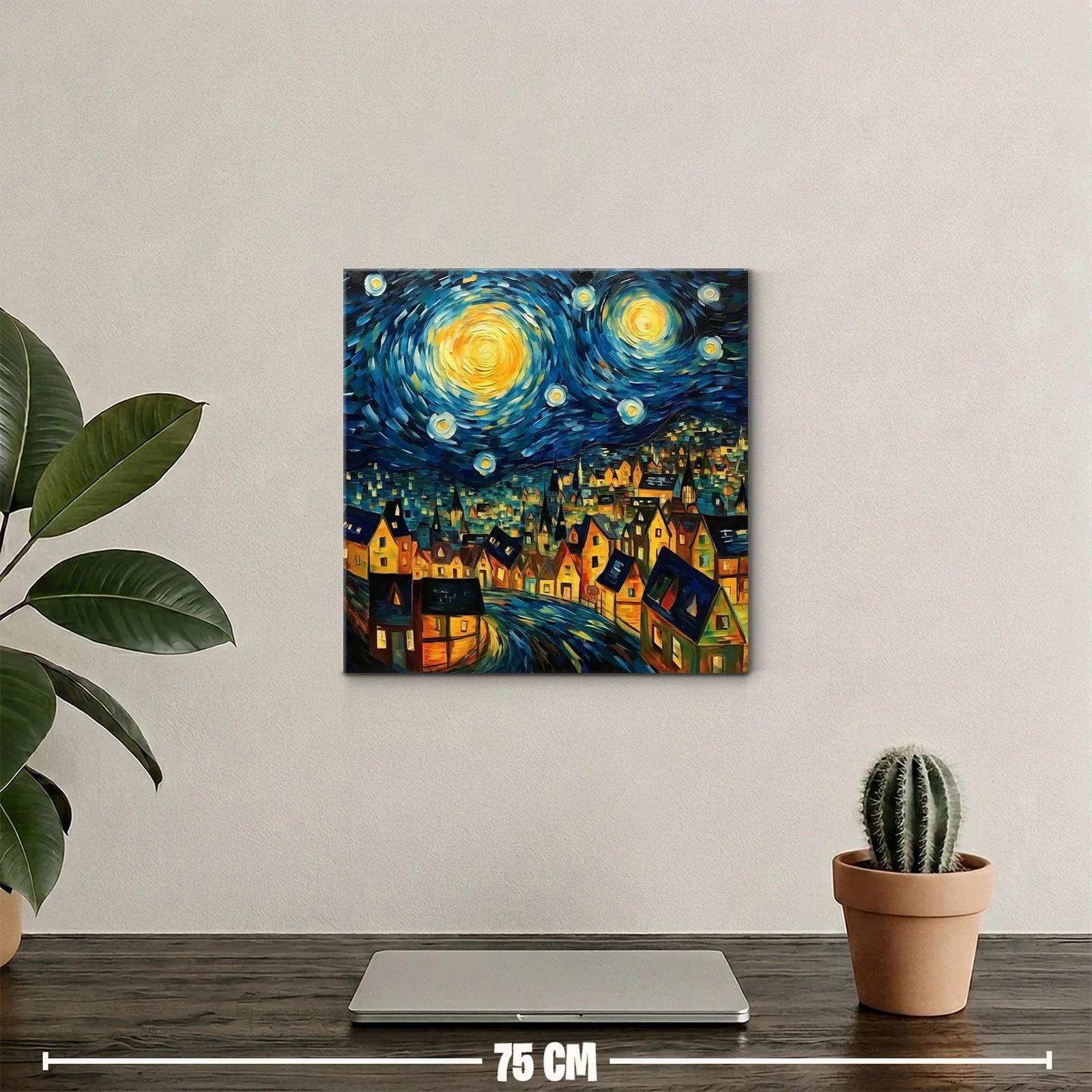 Pueblo nocturno bajo un cielo estrellado vibrante y dinámico — miniatura 2