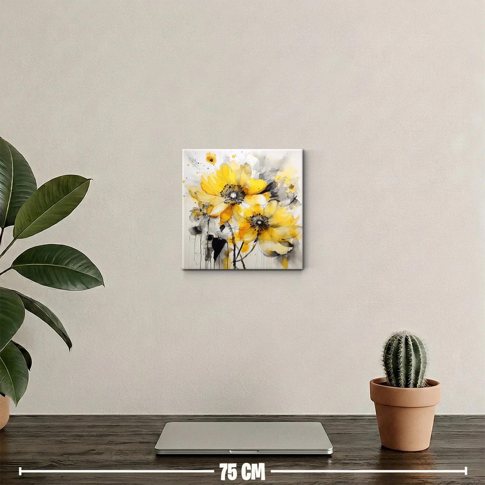 Cuadro decorativo con flores amarillas y detalles grises — miniatura 2