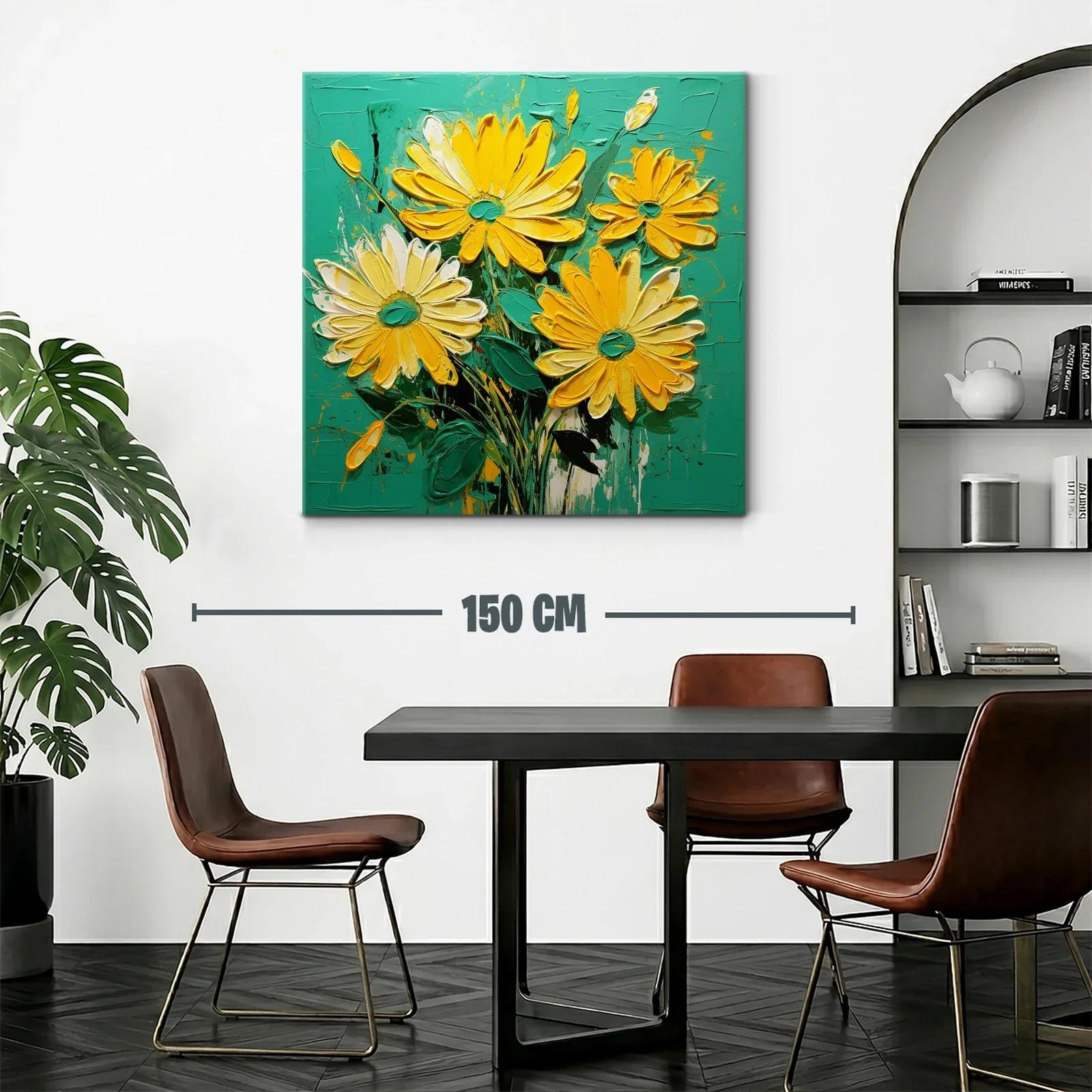 Vibrantes flores amarillas sobre fondo turquesa intenso — miniatura 2
