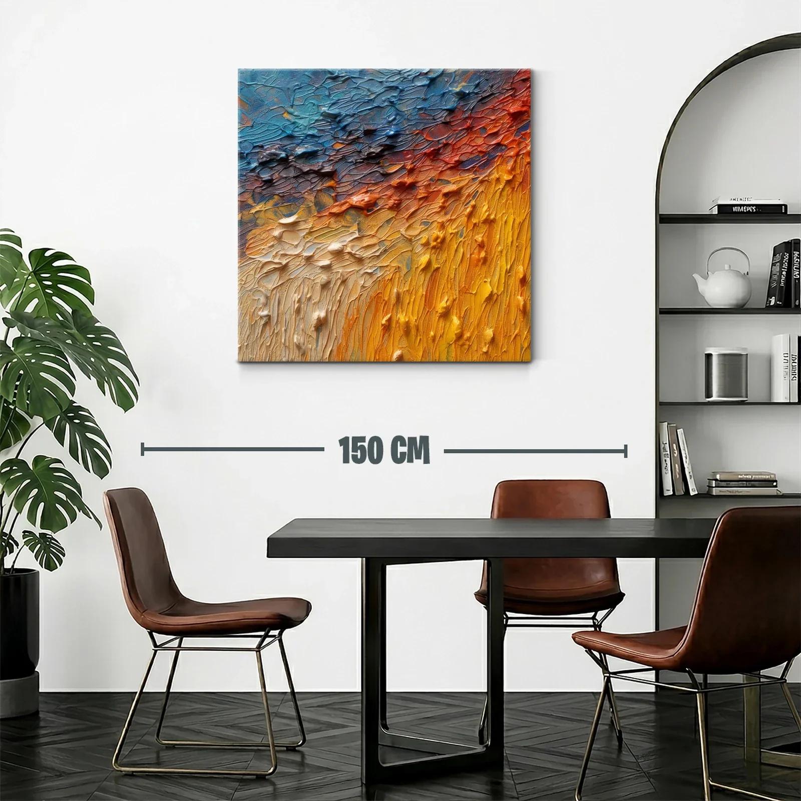 Cuadro Abstracto con Texturas en Tonos Cálidos y Fríos — miniatura 2