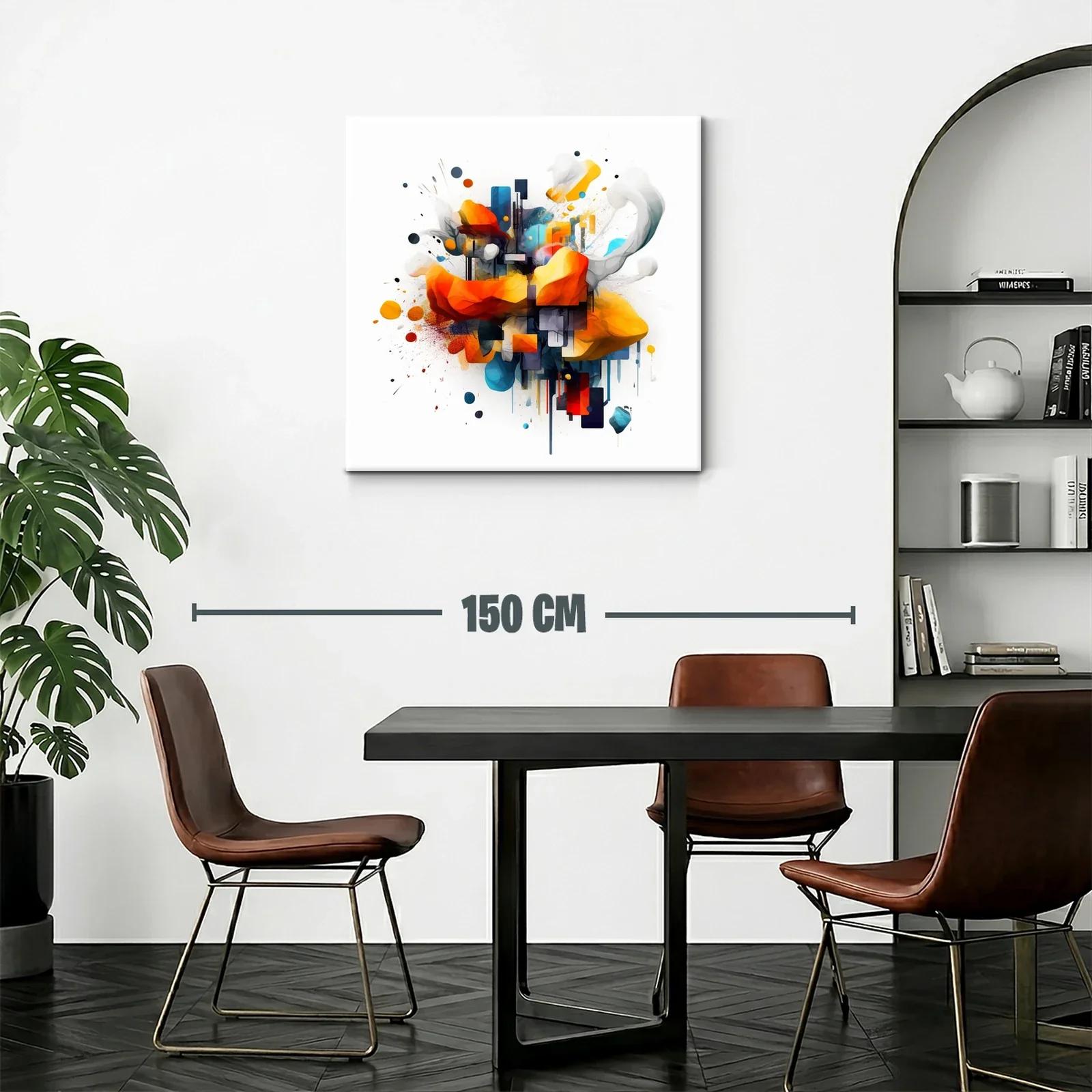 Cuadro abstracto con formas vibrantes en tonos cálidos y fríos — miniatura 2