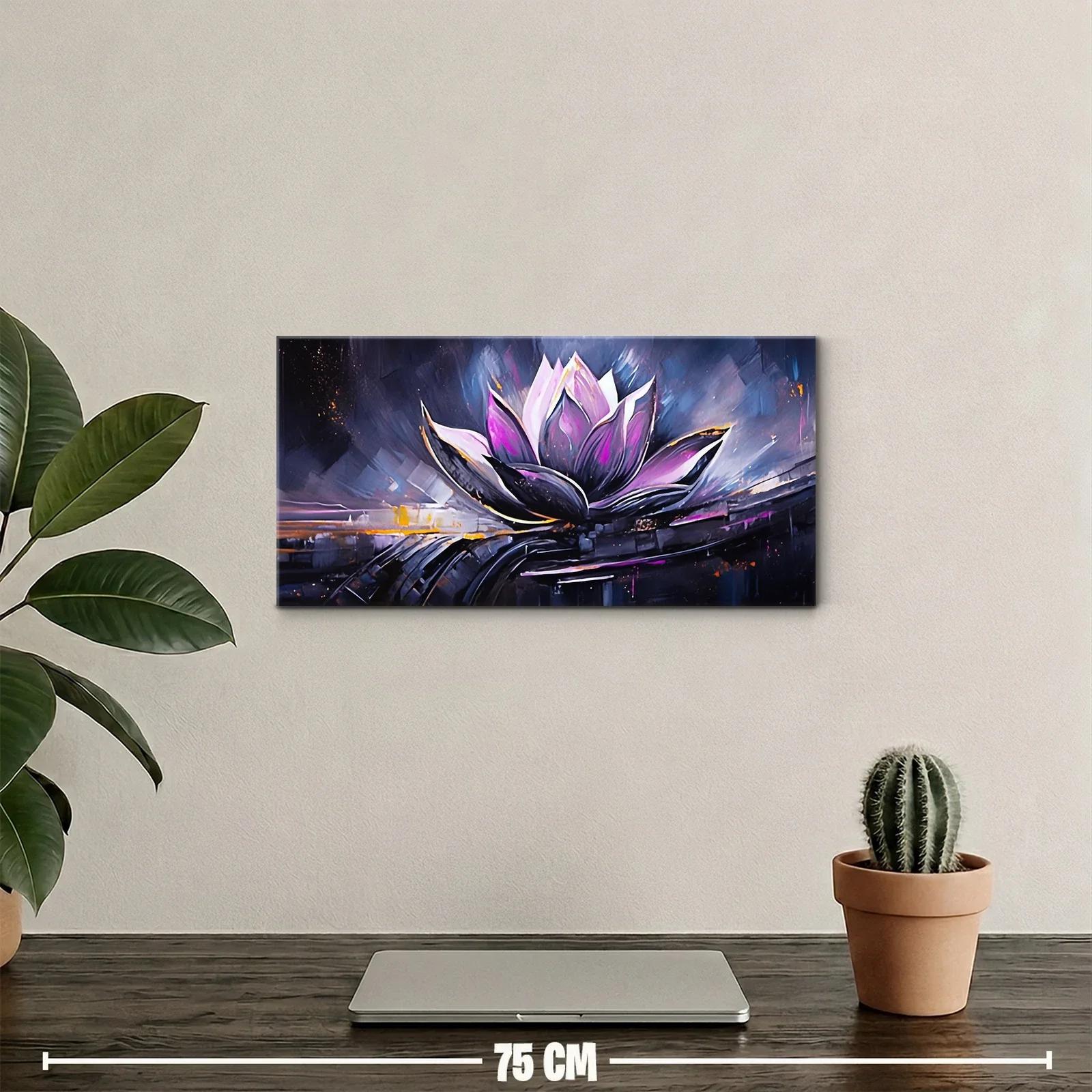 Cuadro flor de loto morada con trazos geométricos — miniatura 2