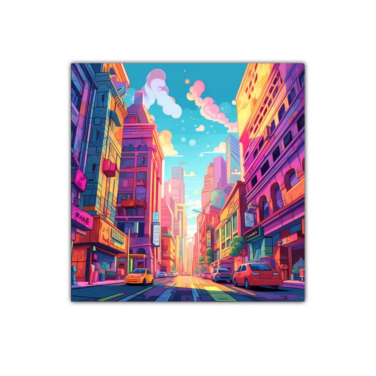 Atardecer vibrante en ciudad llena de color y vida — imagen principal