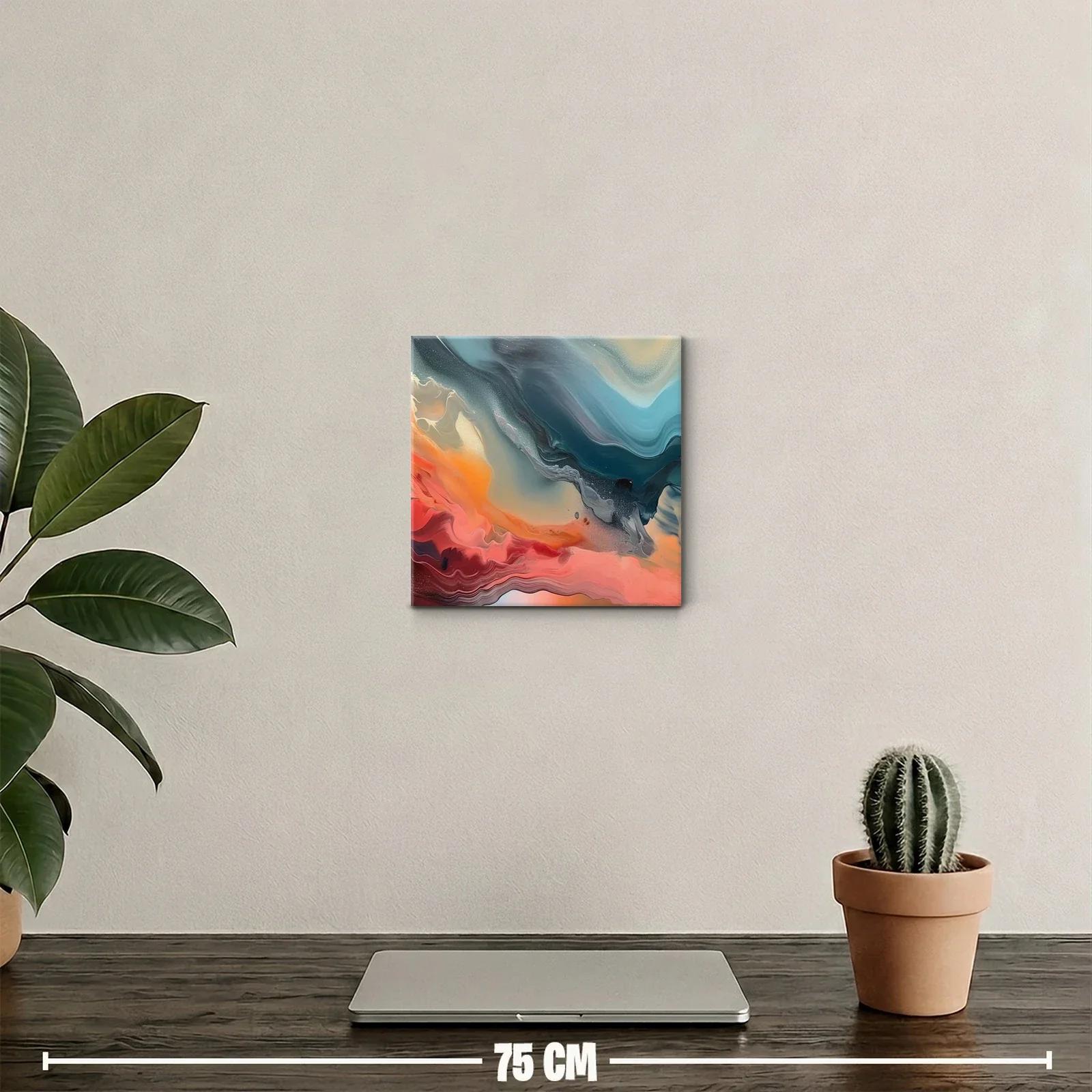 Cuadro abstracto en tonos cálidos y fríos con movimiento fluido — miniatura 2