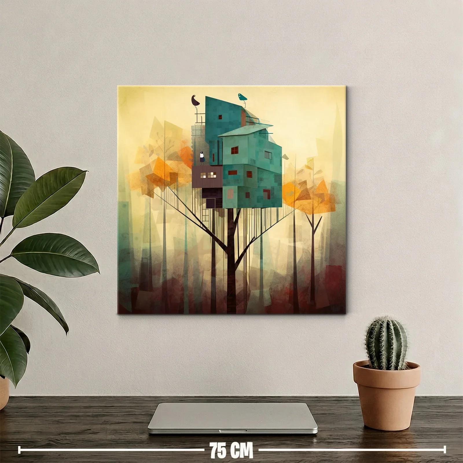 Casa en el Árbol con Aves en Bosque Abstracto — miniatura 2
