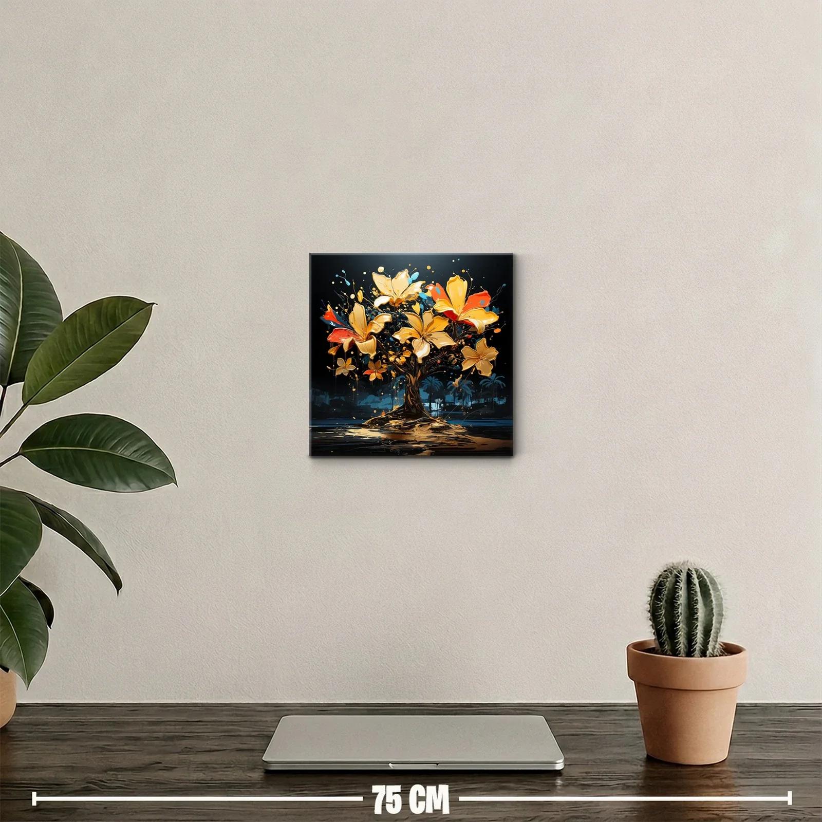 Árbol de flores doradas con tonos vibrantes y fondo nocturno — miniatura 2