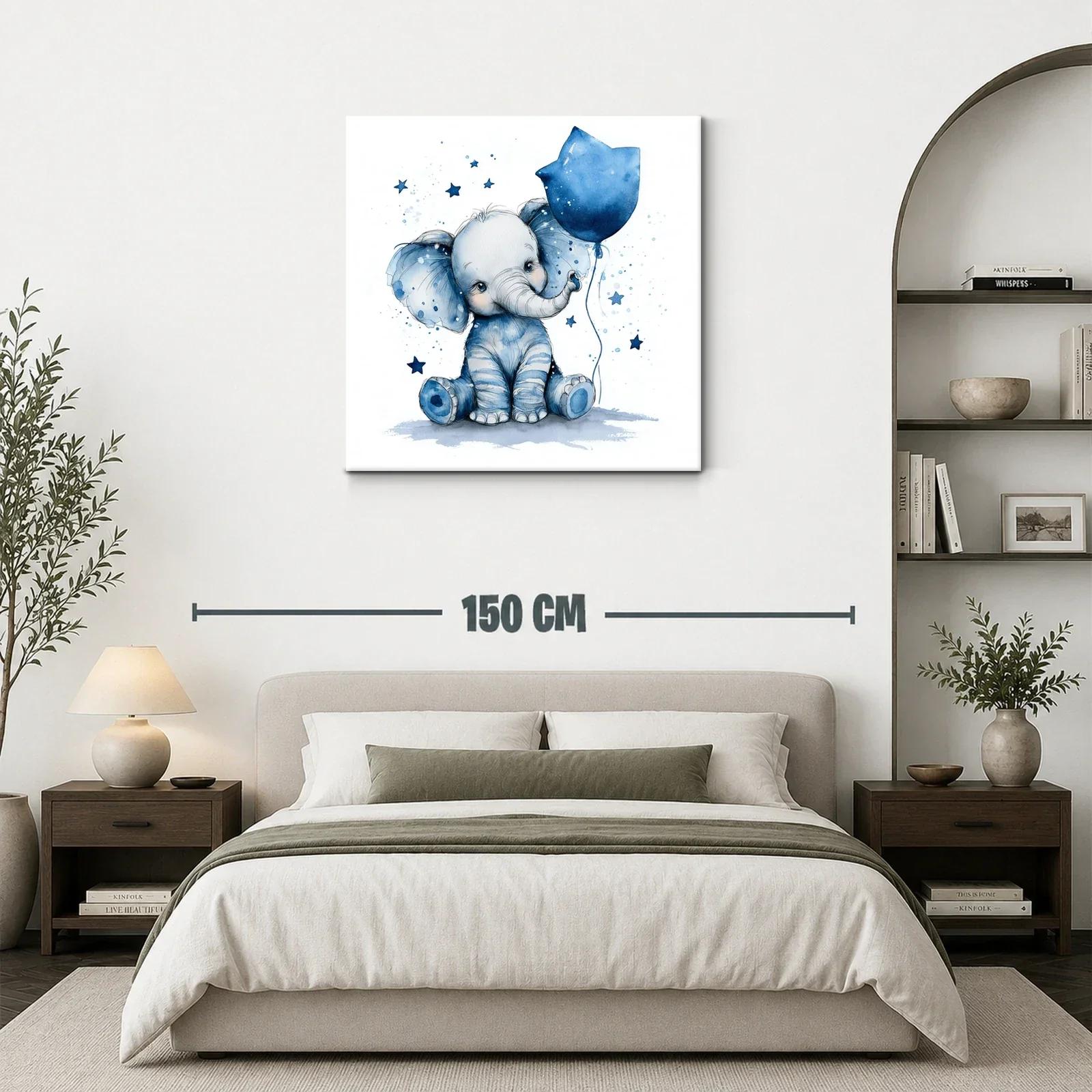 Elefante azul con globo y estrellas para habitación infantil — miniatura 3