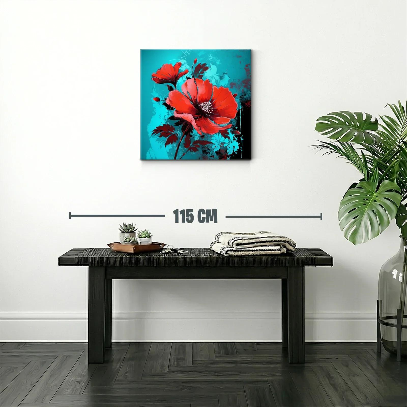 Impacto floral rojo sobre fondo azul vibrante — miniatura 2
