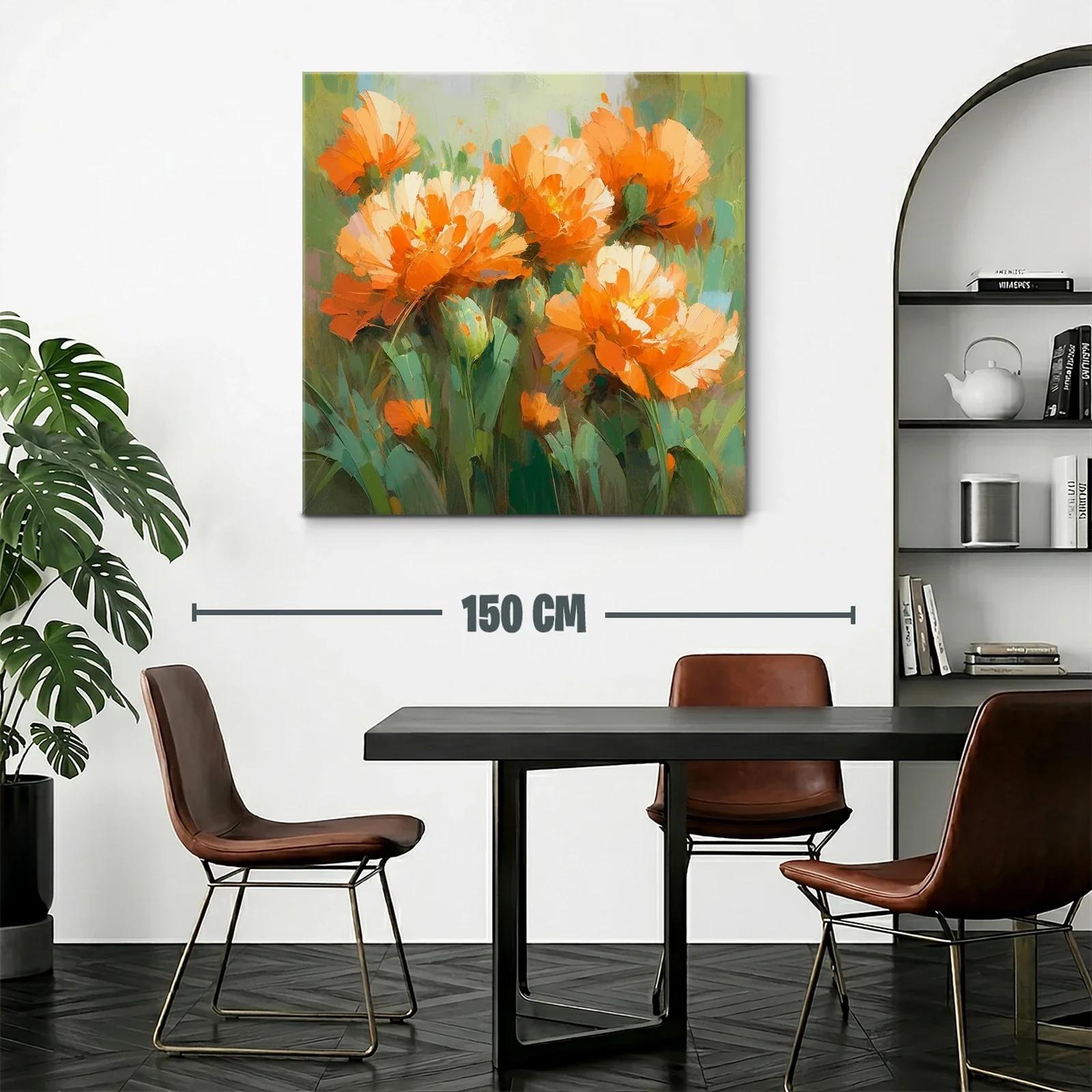 Flores vibrantes en tonos cálidos sobre fondo verde — miniatura 2
