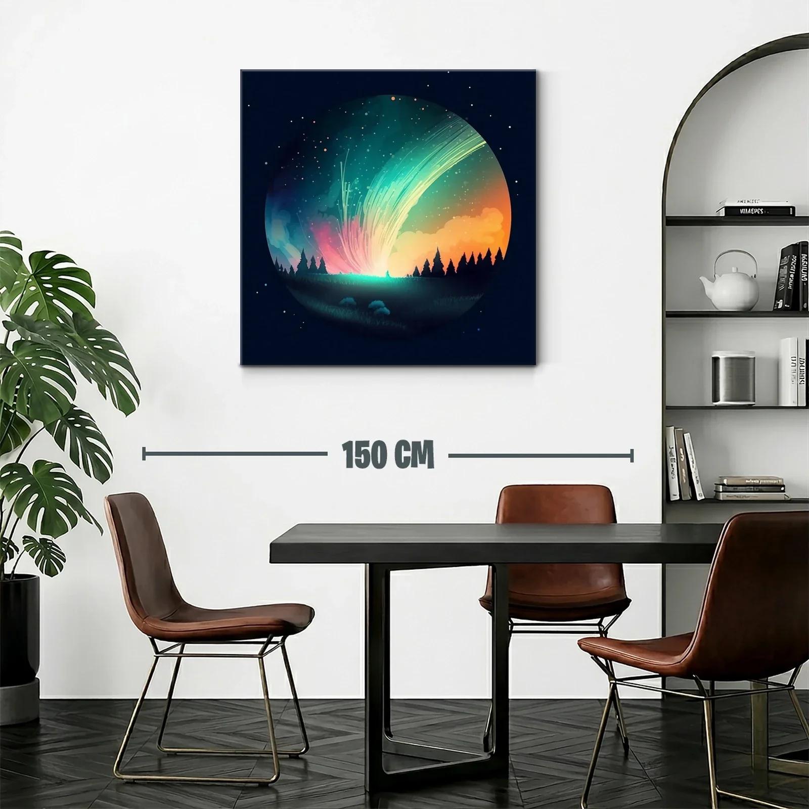 Cielo estrellado con auroras y bosque silueteado — miniatura 2