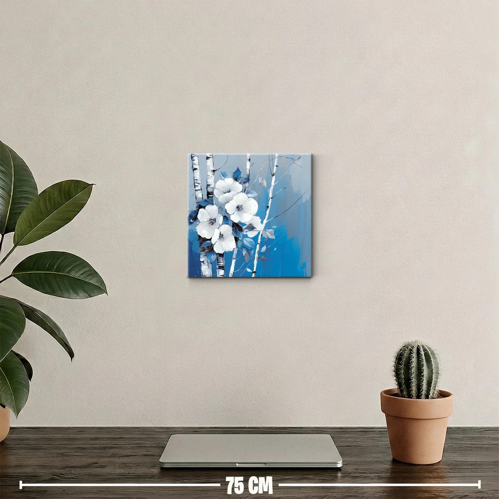 Cuadro decorativo con flores blancas y troncos de abedul — miniatura 2