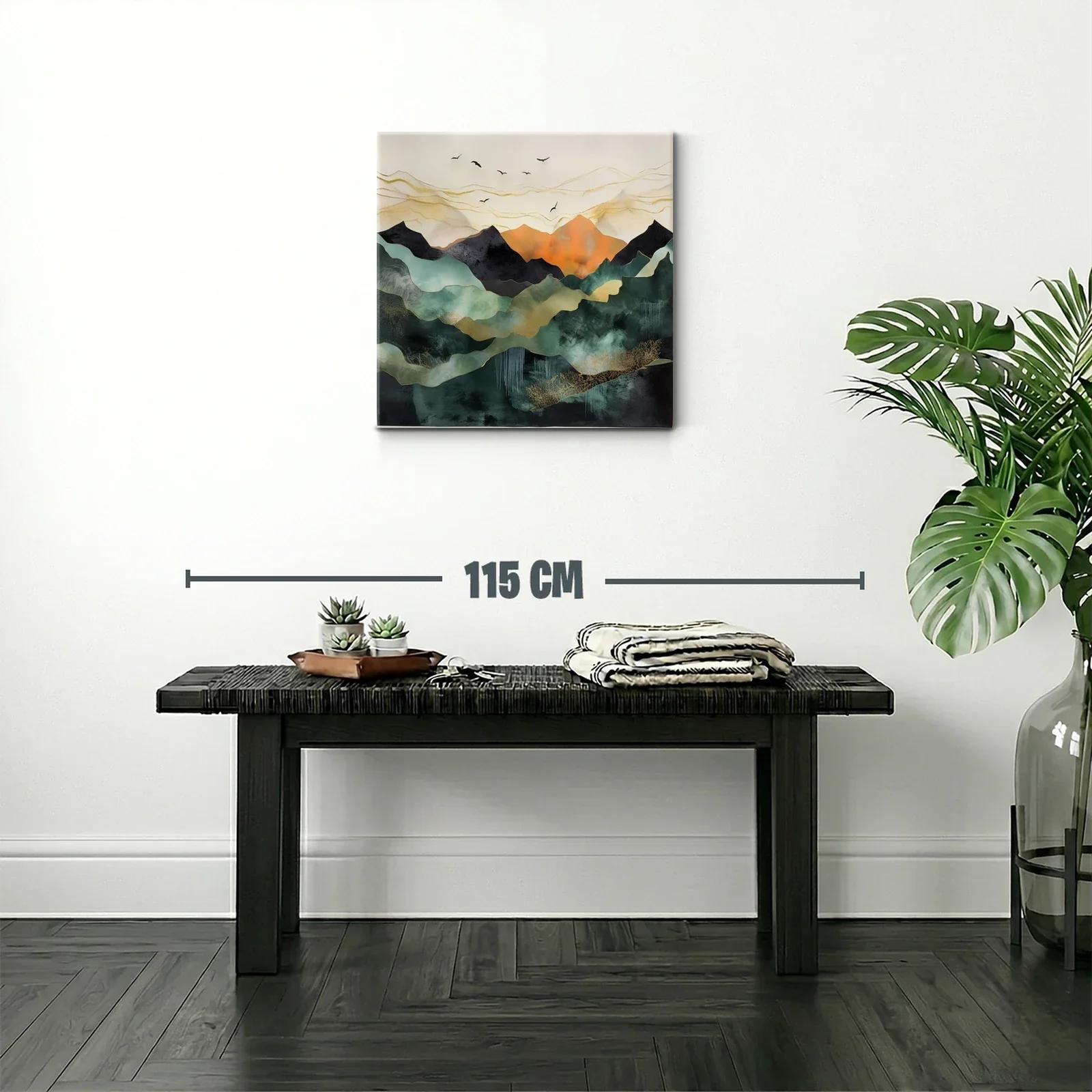 Paisaje abstracto con montañas y aves en tonos cálidos — miniatura 2