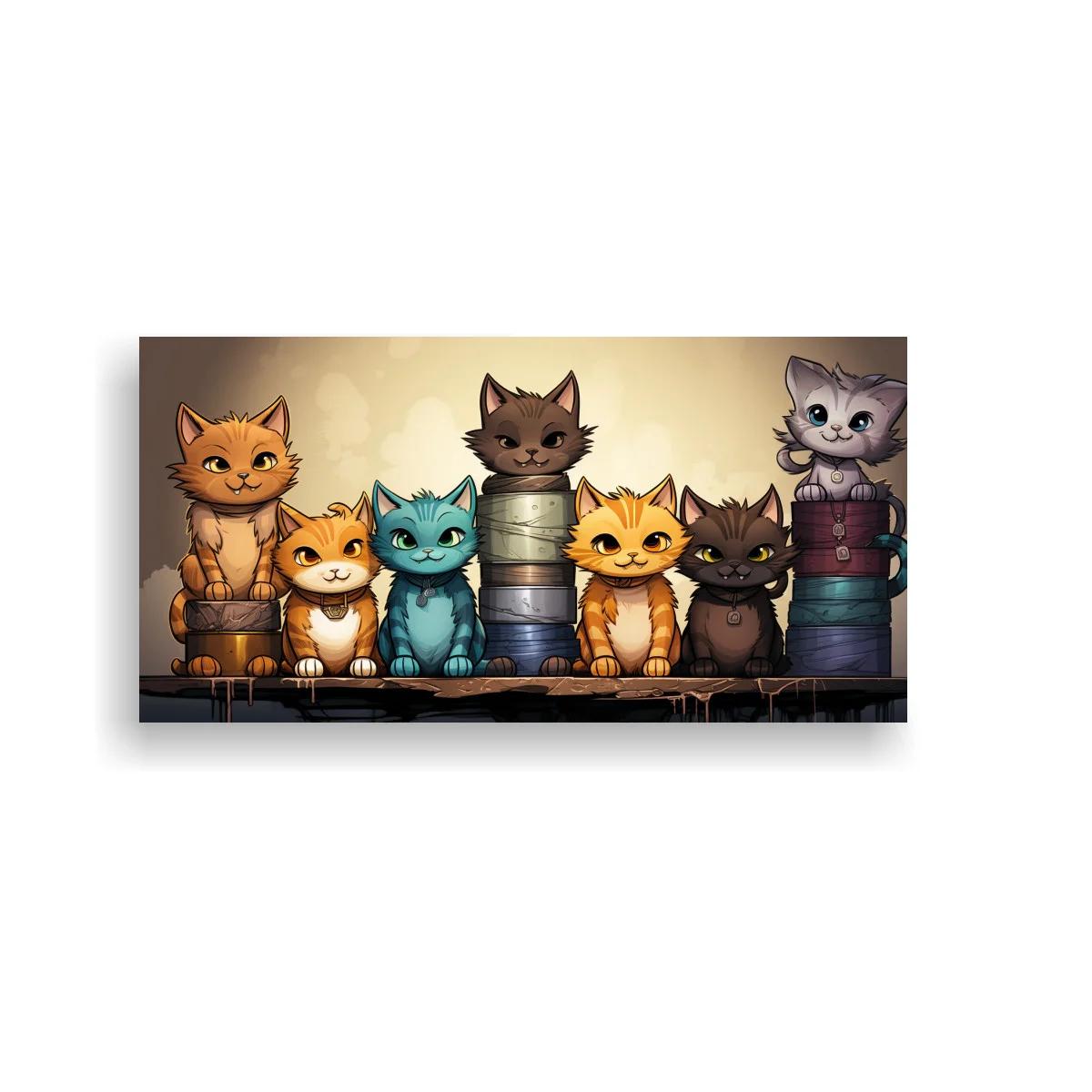 Cuadro gatitos sentados con ovillos de lana apilados — imagen principal