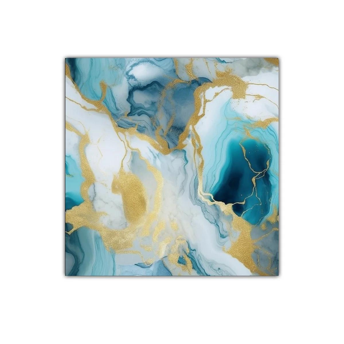 Cuadro abstracto con tonos azul y dorado elegante — miniatura 1
