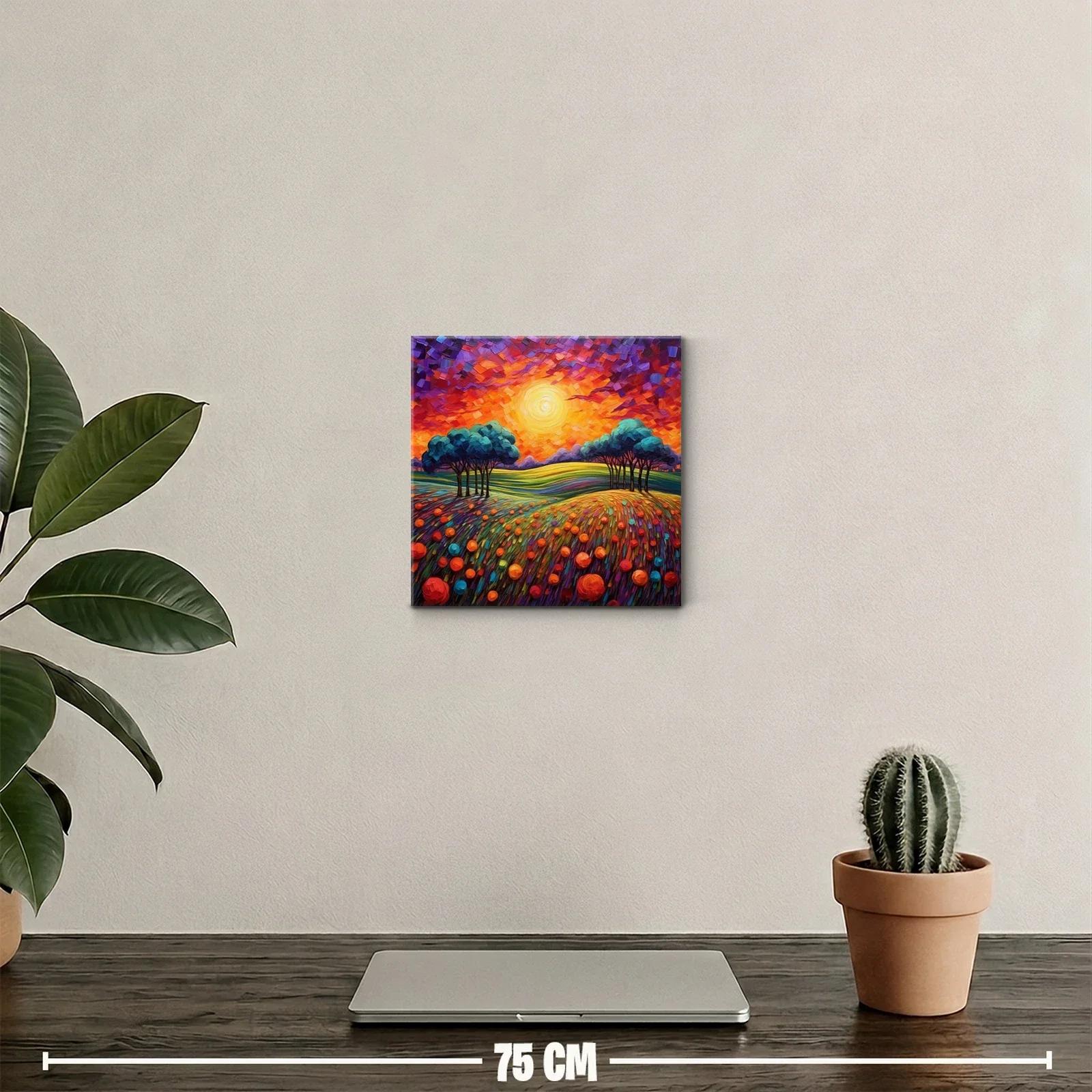 Paisaje vibrante con atardecer y campo florido — miniatura 2