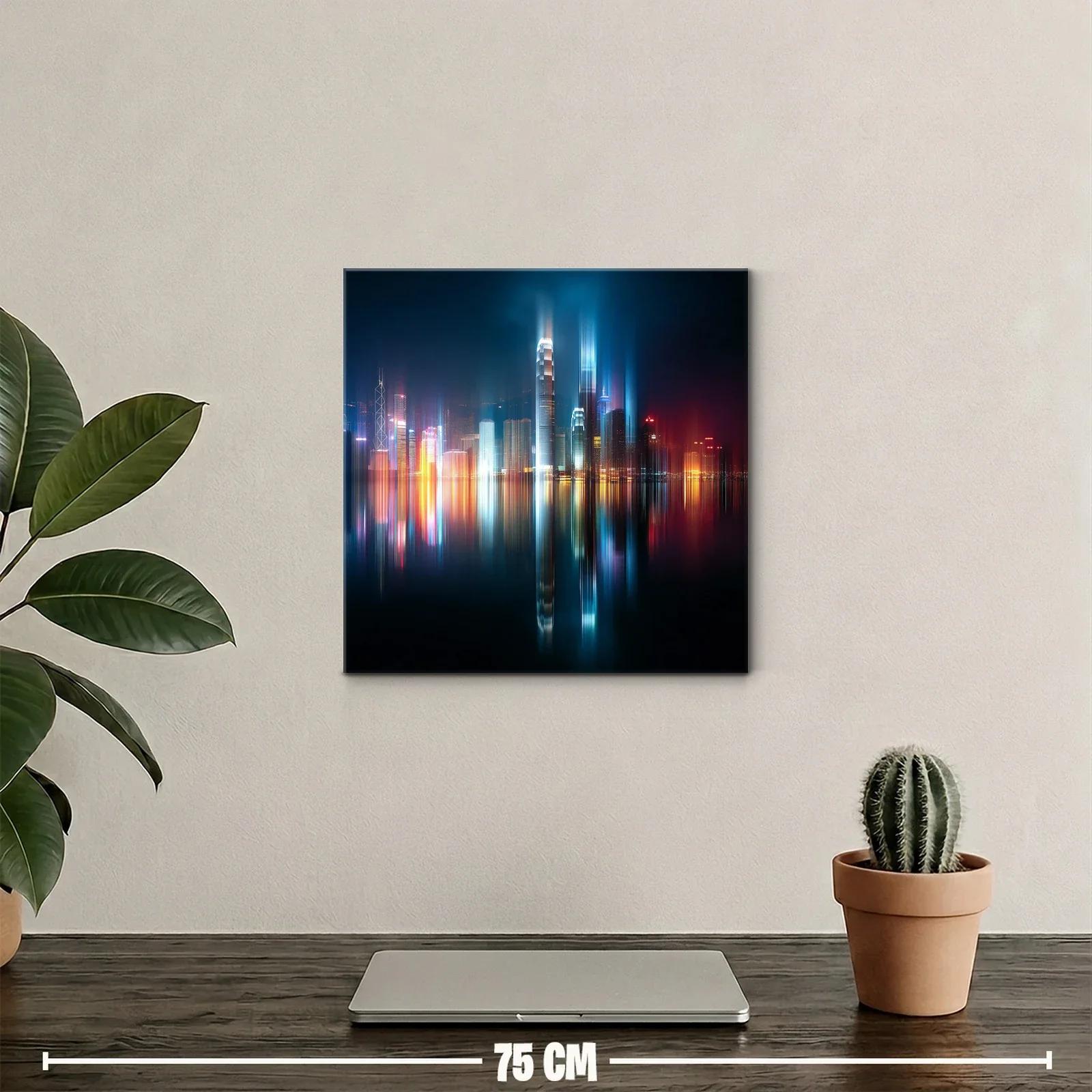 Ciudad futurista iluminada con reflejos vibrantes en el agua — miniatura 2