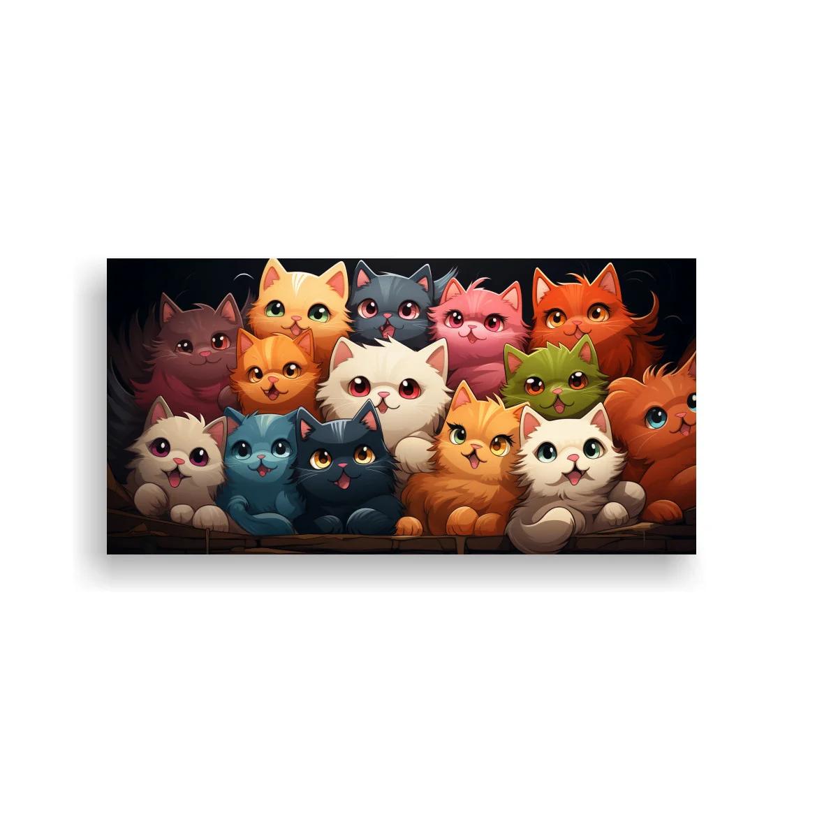 Cuadro grupo de gatos de ojos grandes mirando al frente sobre fondo — imagen principal