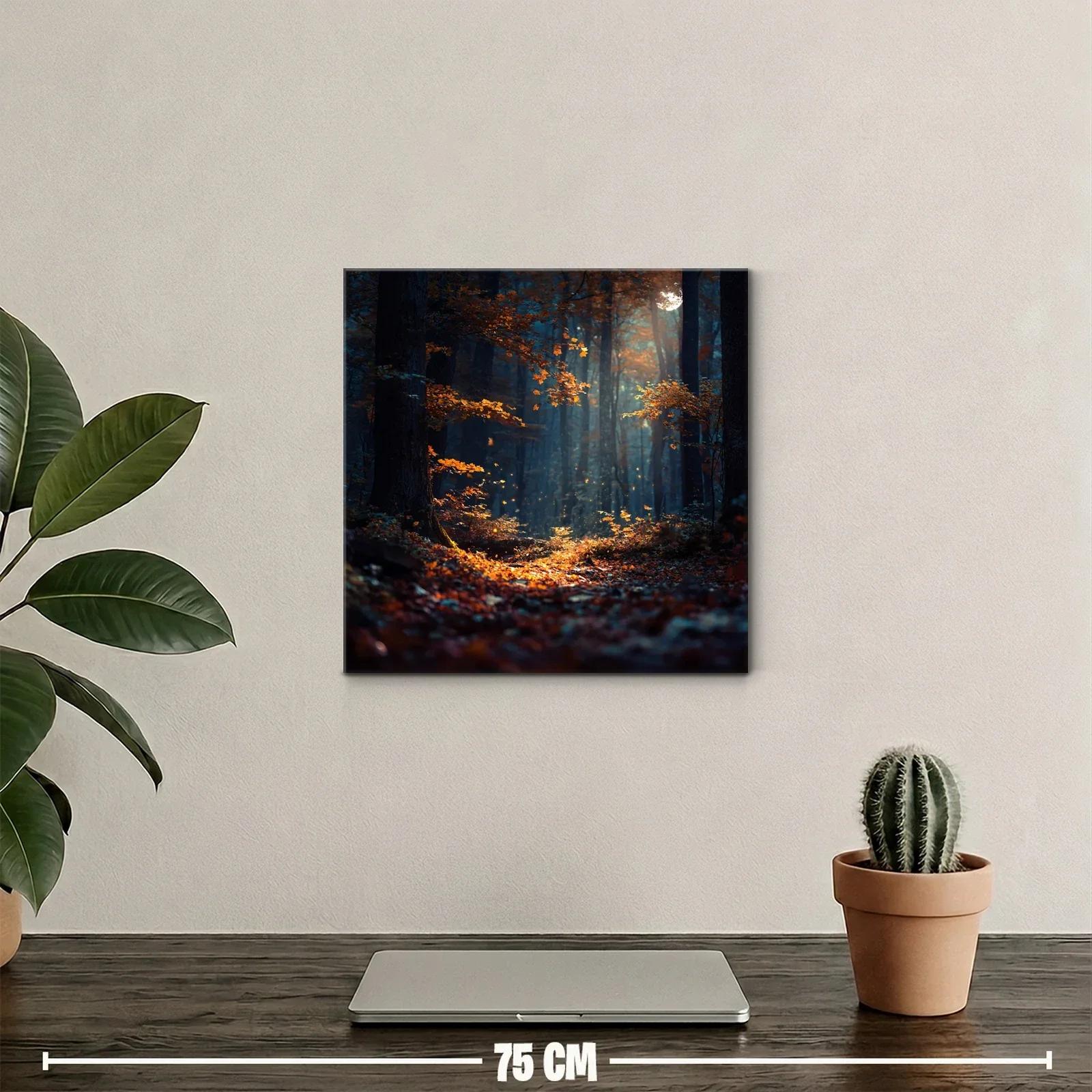 Bosque mágico iluminado entre sombras y hojas otoñales — miniatura 2