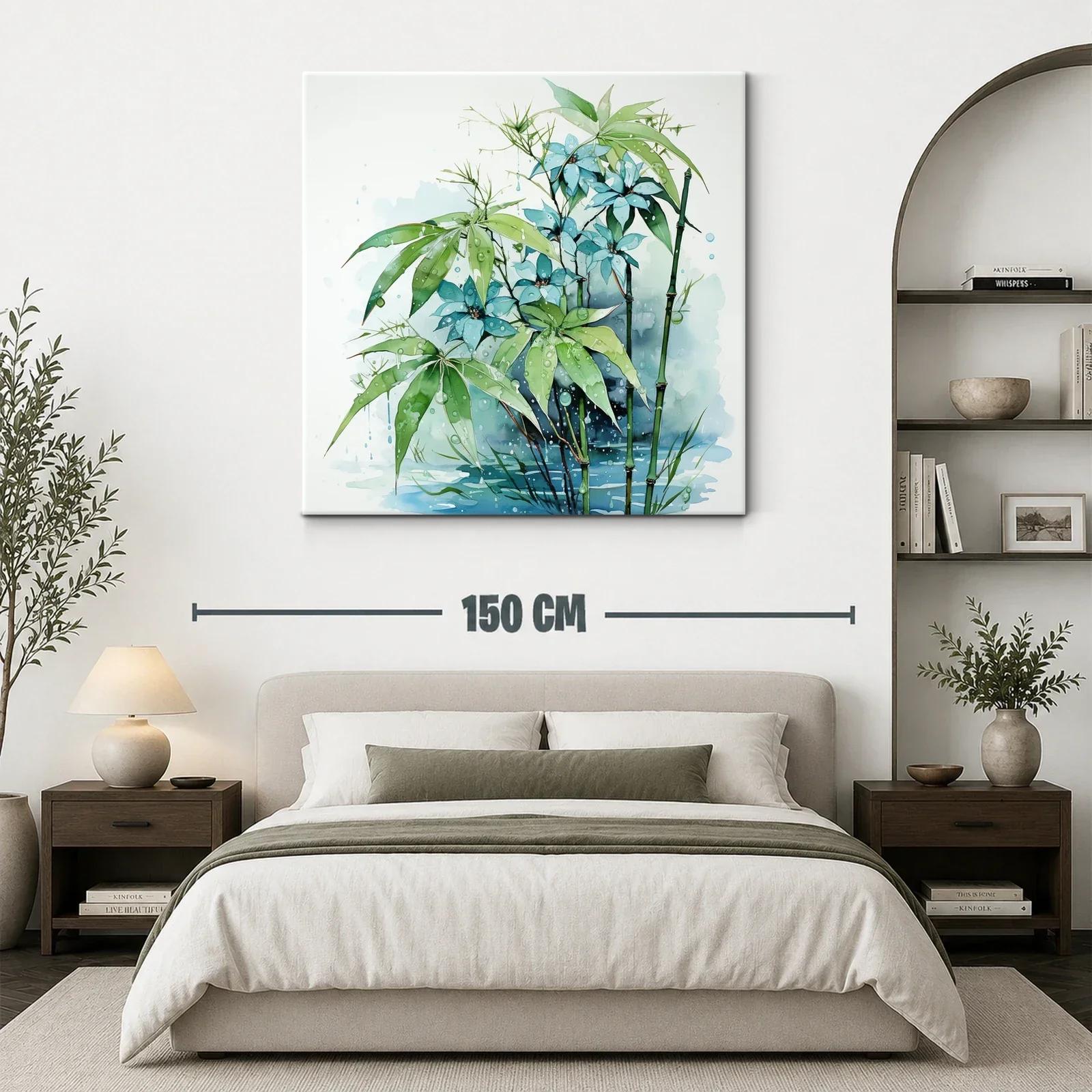 Cuadro con flores azules y hojas verdes en ambiente húmedo — miniatura 3