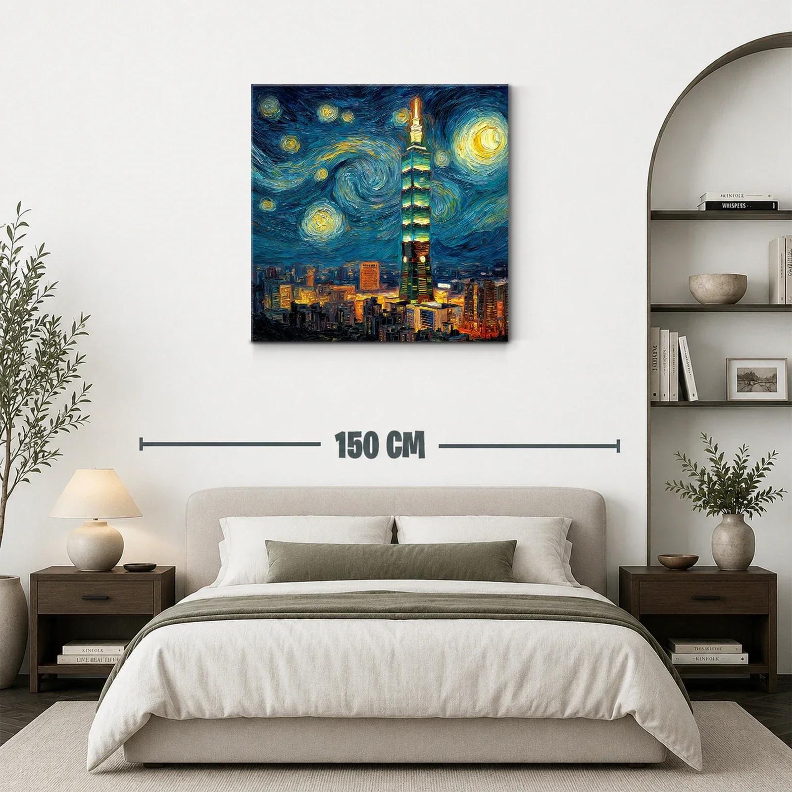 Ciudad nocturna vibrante con torre iluminada al estilo Van Gogh — miniatura 3