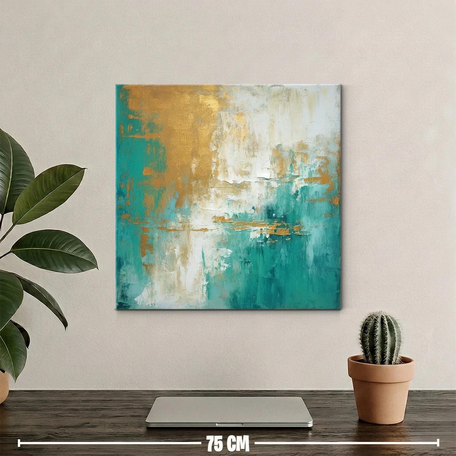 Cuadro abstracto con tonos dorados y verdes vibrantes — miniatura 2