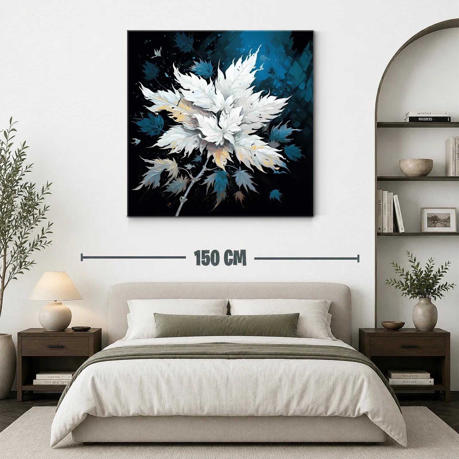 Ramo de hojas blancas con fondo azul oscuro elegante — miniatura 3