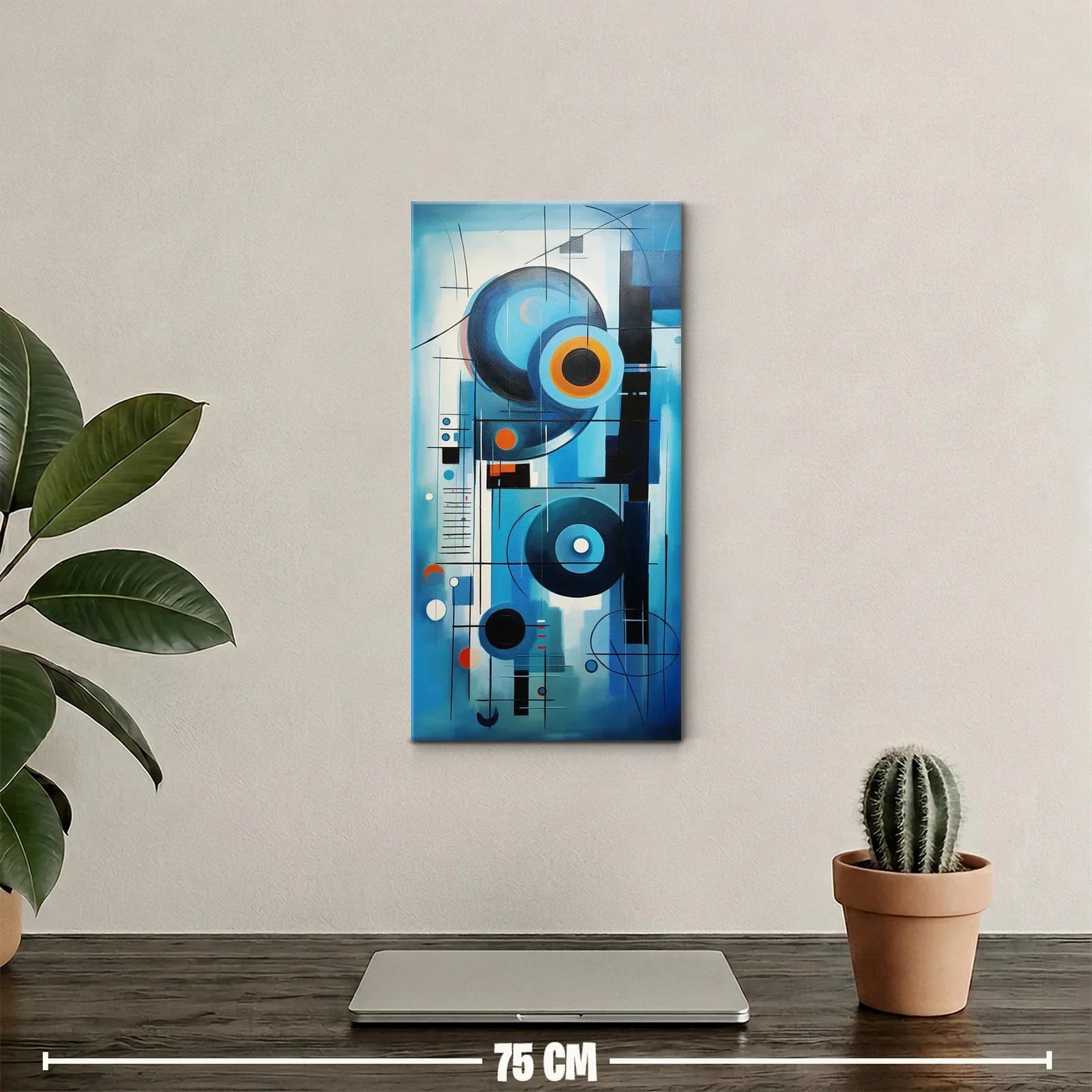 Cuadro abstracto geométrico con círculos azules y cuadrículas sutiles — miniatura 2
