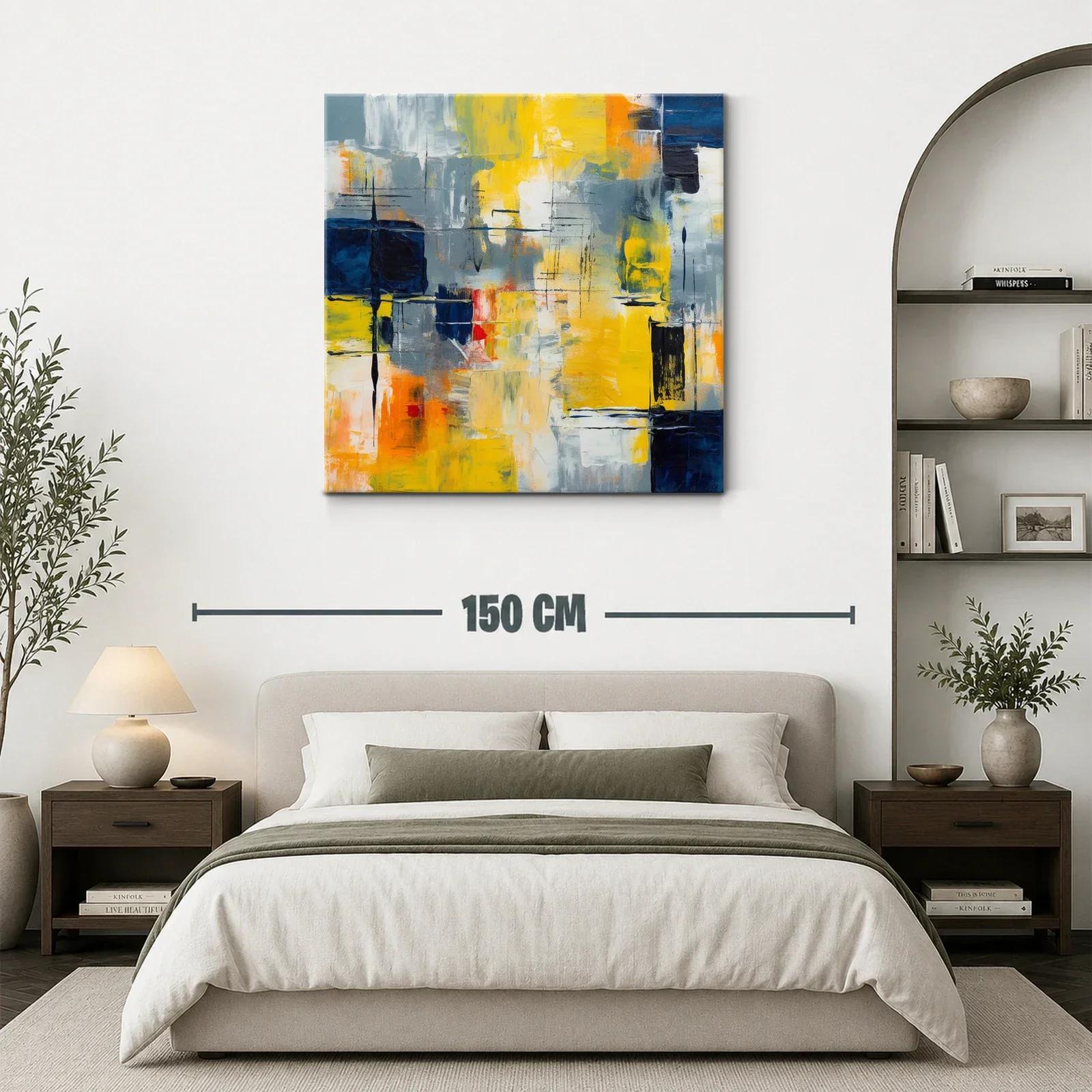 Cuadro abstracto con tonos cálidos y gráficos dinámicos — miniatura 3