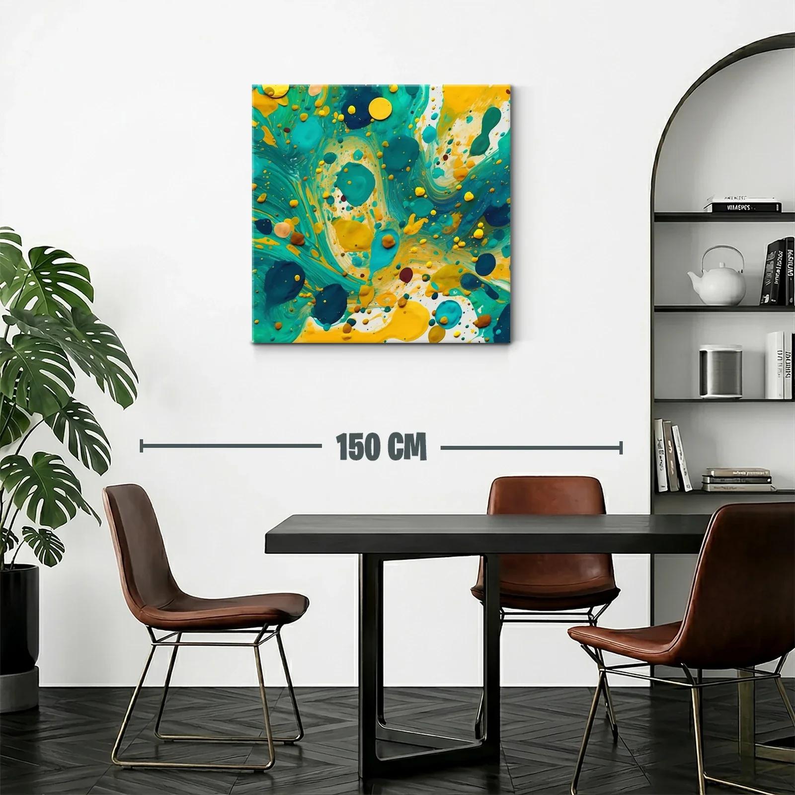 Composición abstracta en tonos turquesa y amarillo vibrante — miniatura 2