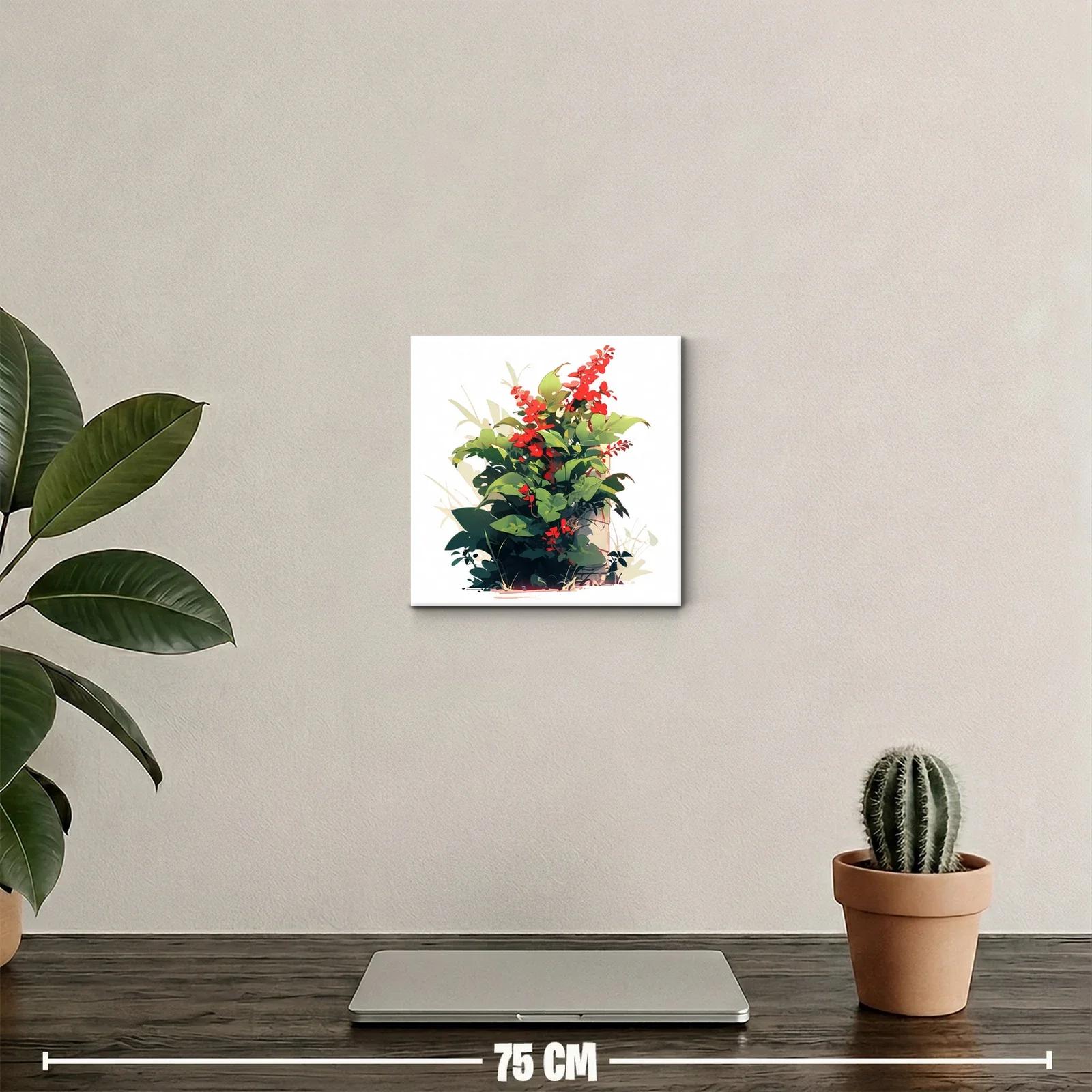 Cuadro decorativo con vibrante ramo de hojas y flores rojas — miniatura 2