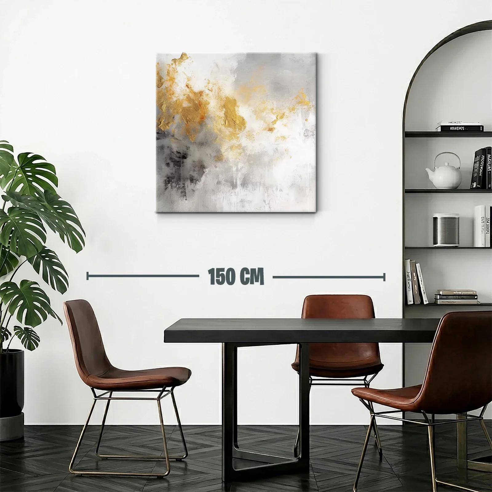 Cuadro abstracto con tonos dorados y grises modernos — miniatura 2