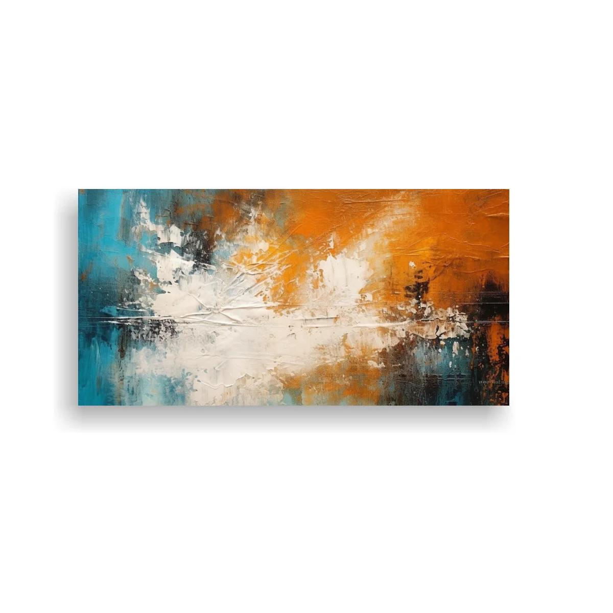 Cuadro abstracto con franja clara y contraste óxido turquesa — imagen principal