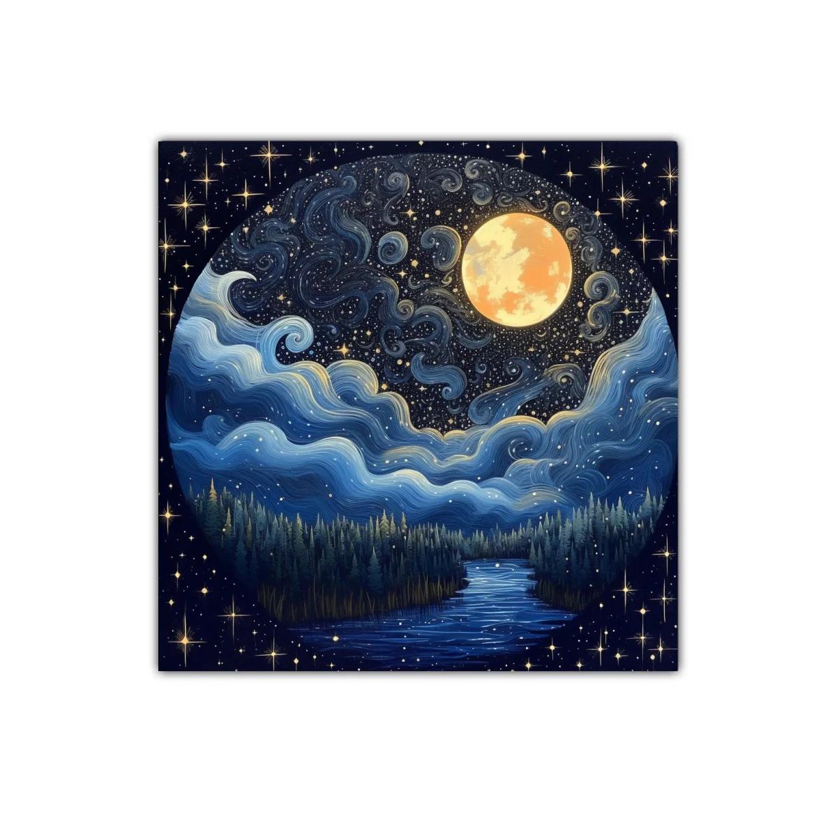 Paisaje nocturno con luna llena y cielo estrellado — miniatura 1