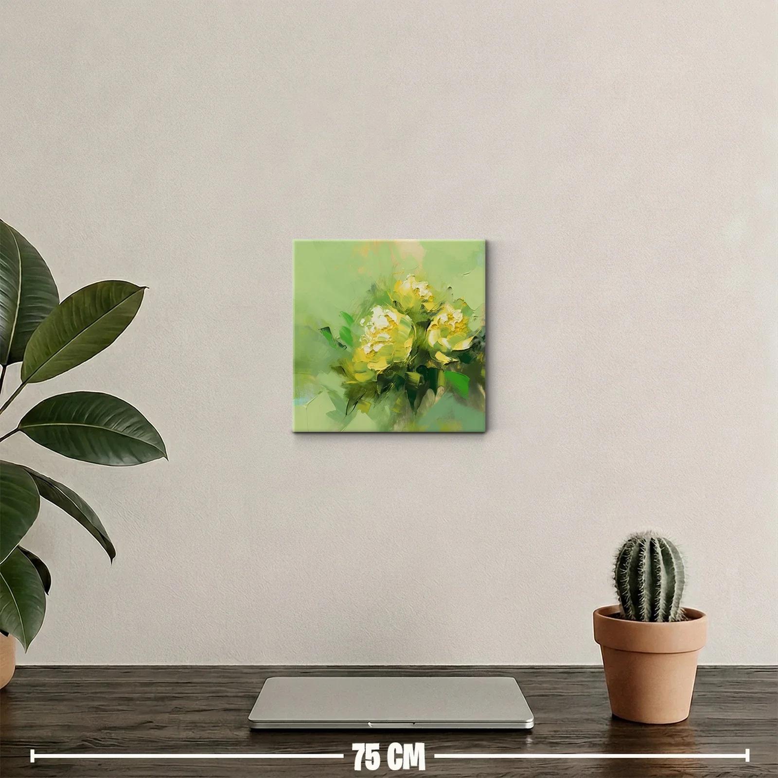 Cuadro decorativo flores amarillas sobre fondo verde — miniatura 2