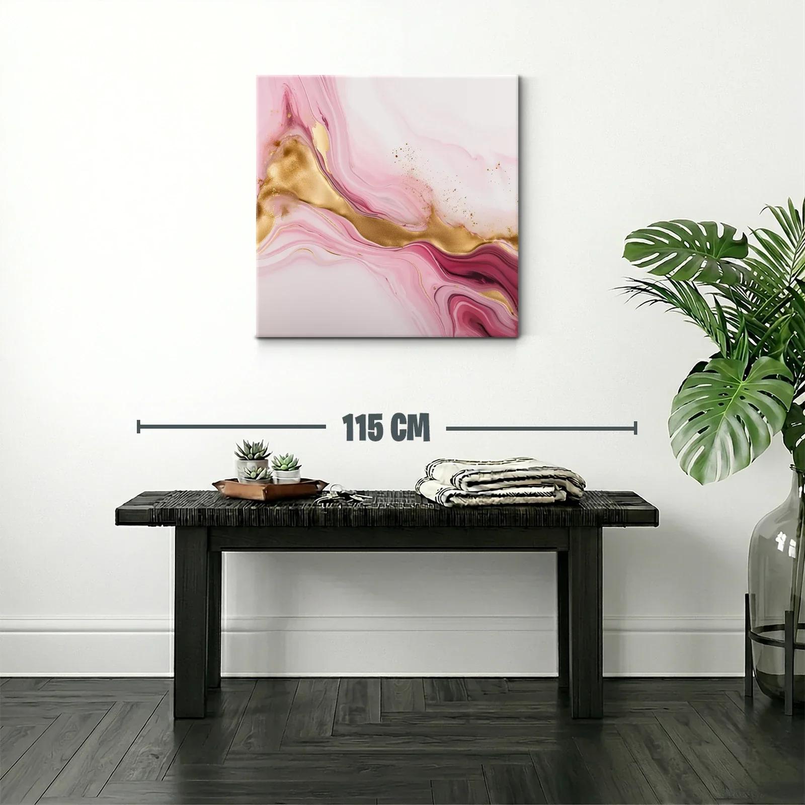 Arte abstracto en tonos rosa con detalles dorados y movimiento fluido — miniatura 2