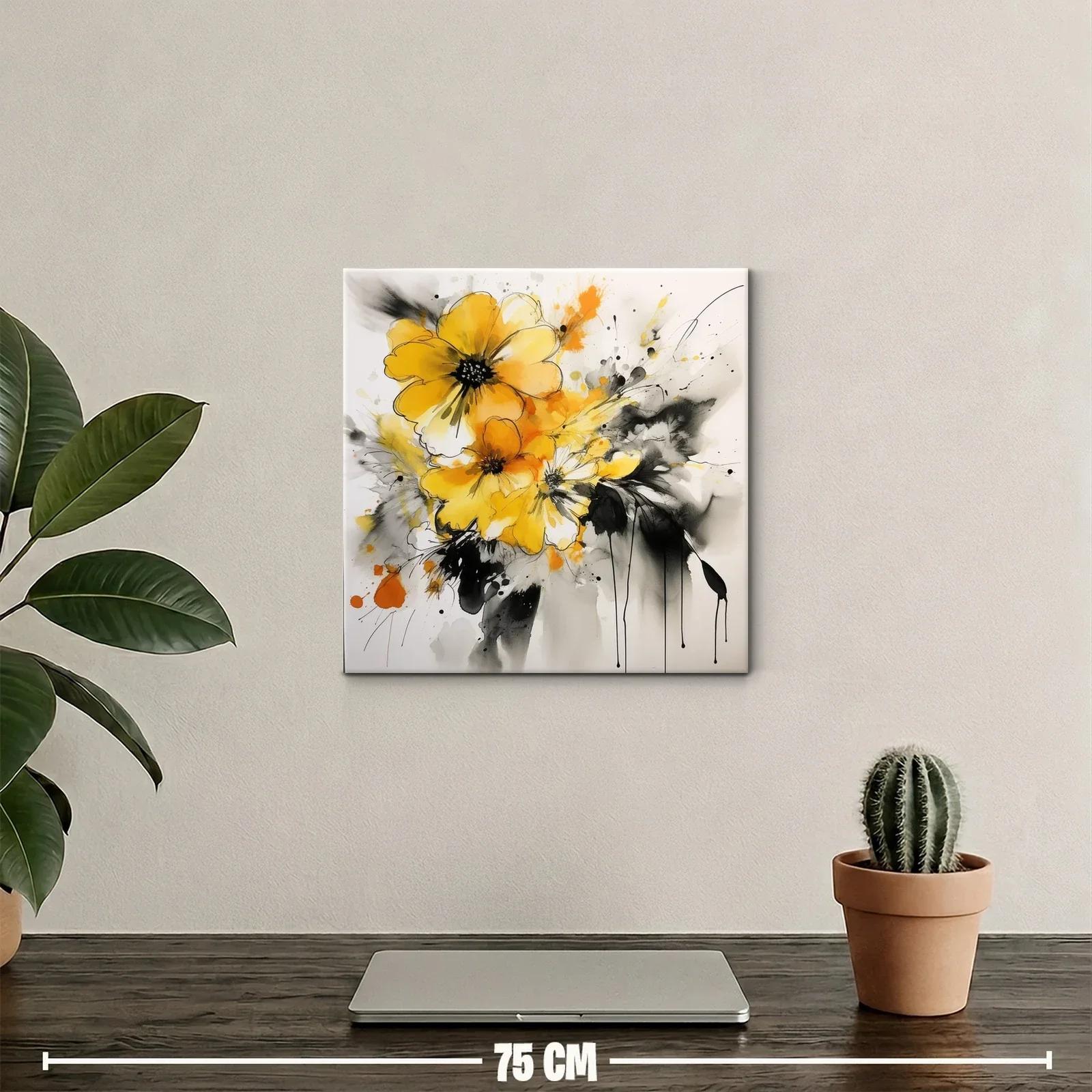 Cuadro floral expresivo en tonos amarillos y grises — miniatura 2