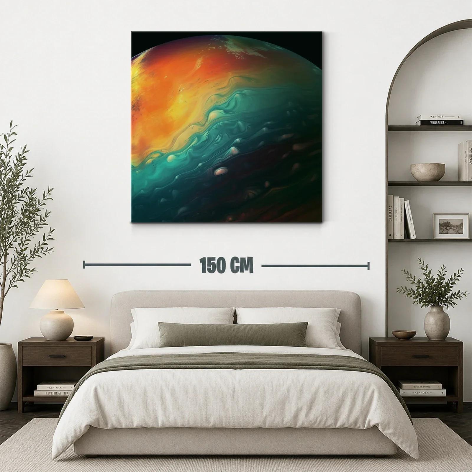 Cuadro abstracto tonos cálidos y fríos en armonía fluida — miniatura 3