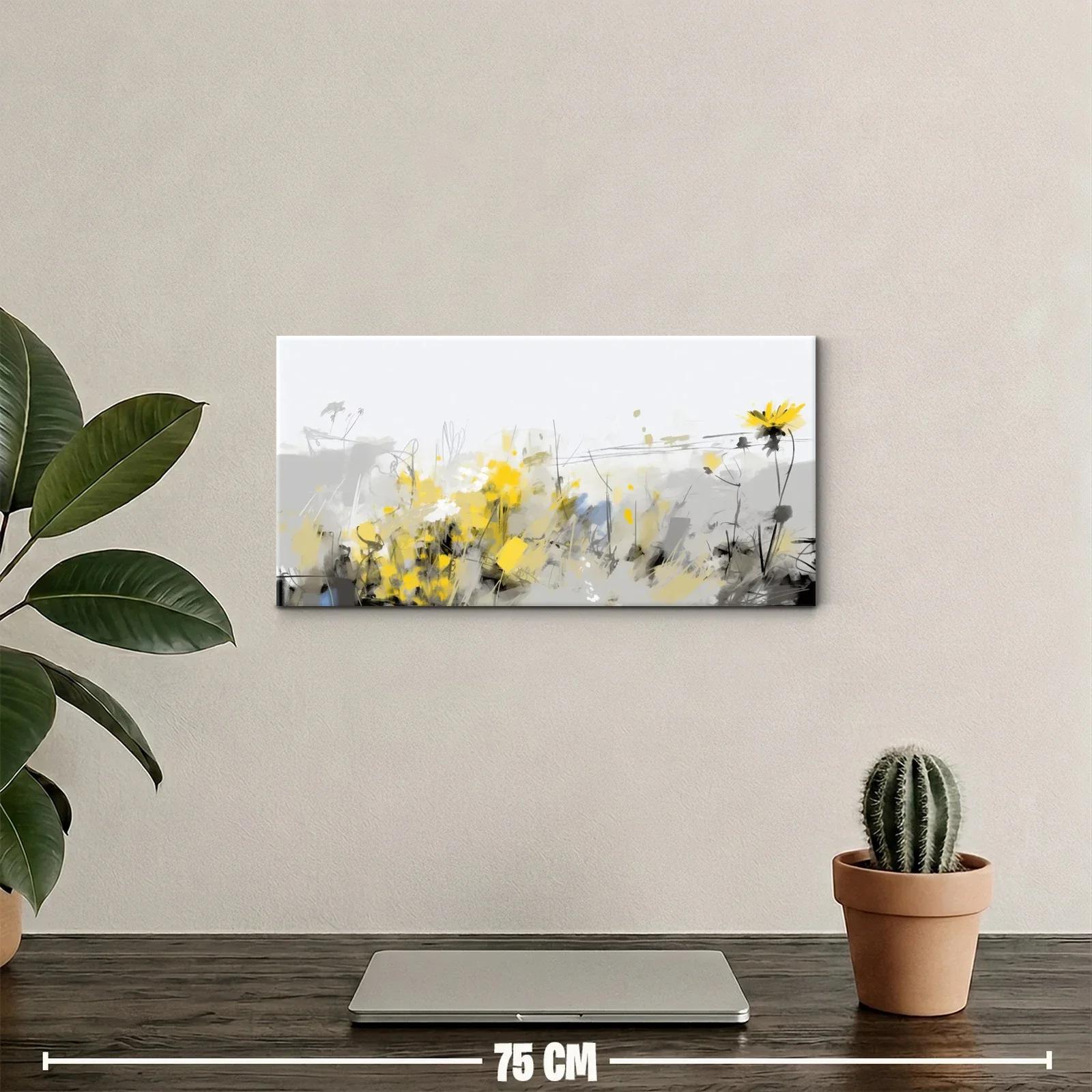 Cuadro flores silvestres amarillas con trazos gestuales — miniatura 2