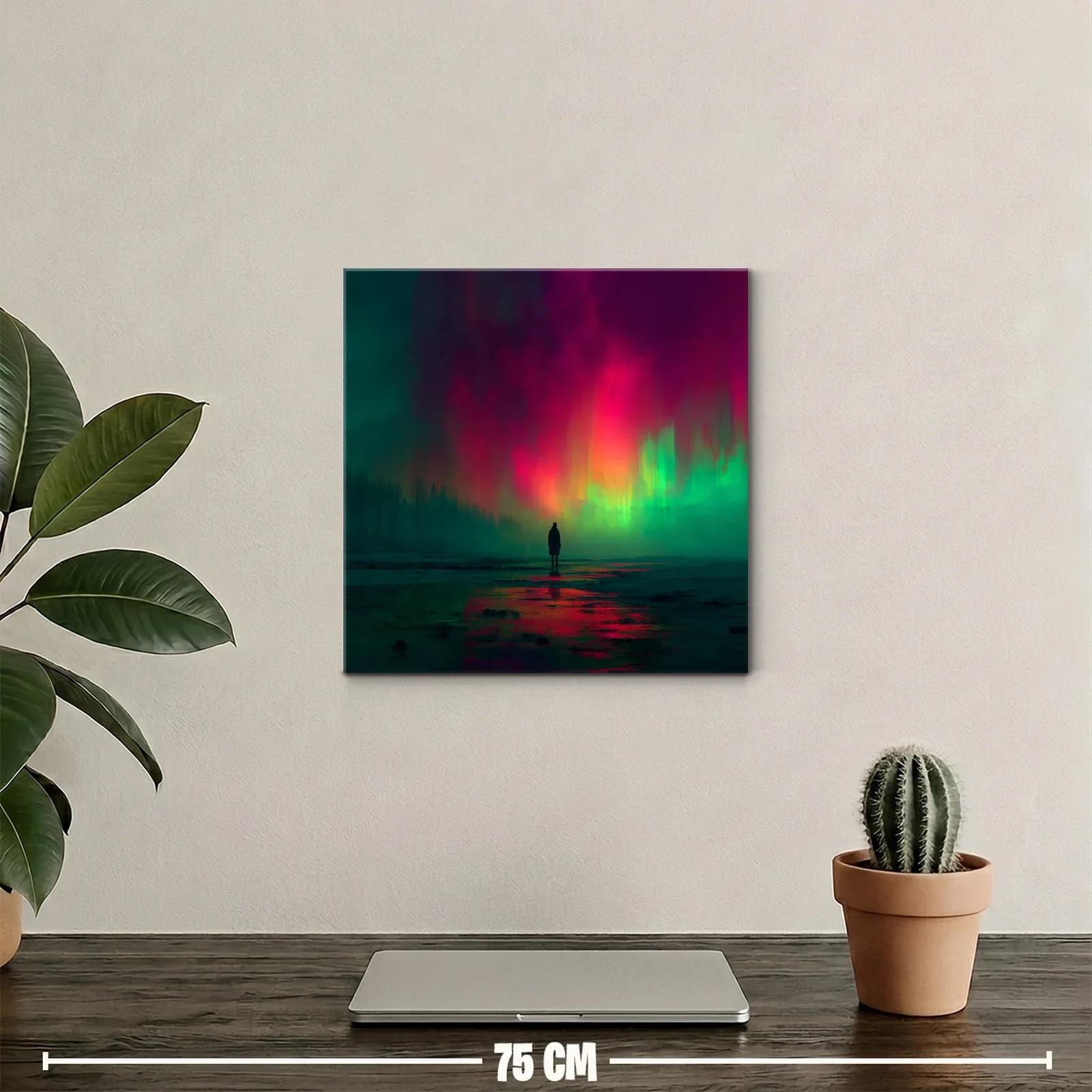 Paisaje nocturno con luces vibrantes y figura solitaria — miniatura 2