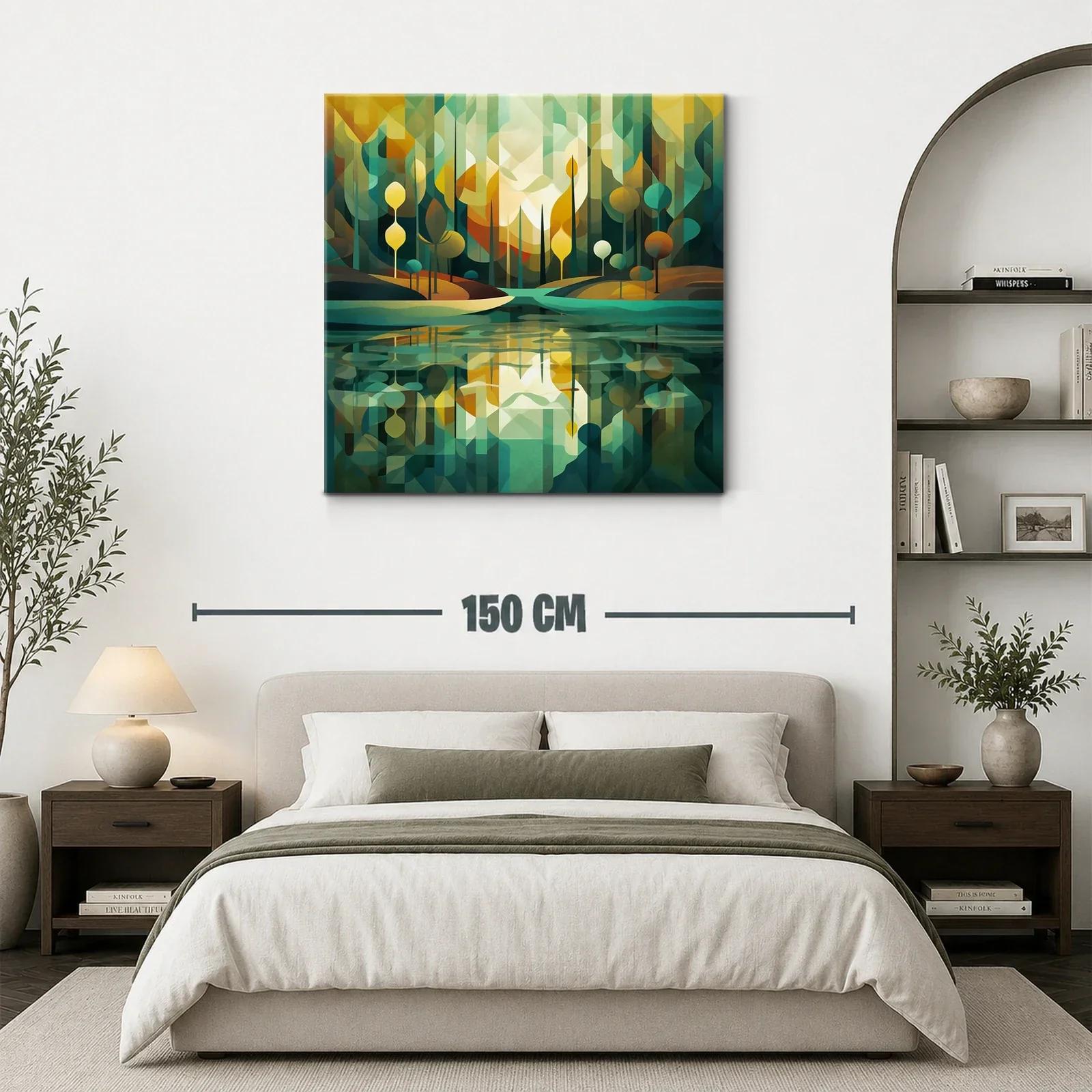Paisaje abstracto con reflejos en tonos verdes y dorados — miniatura 3