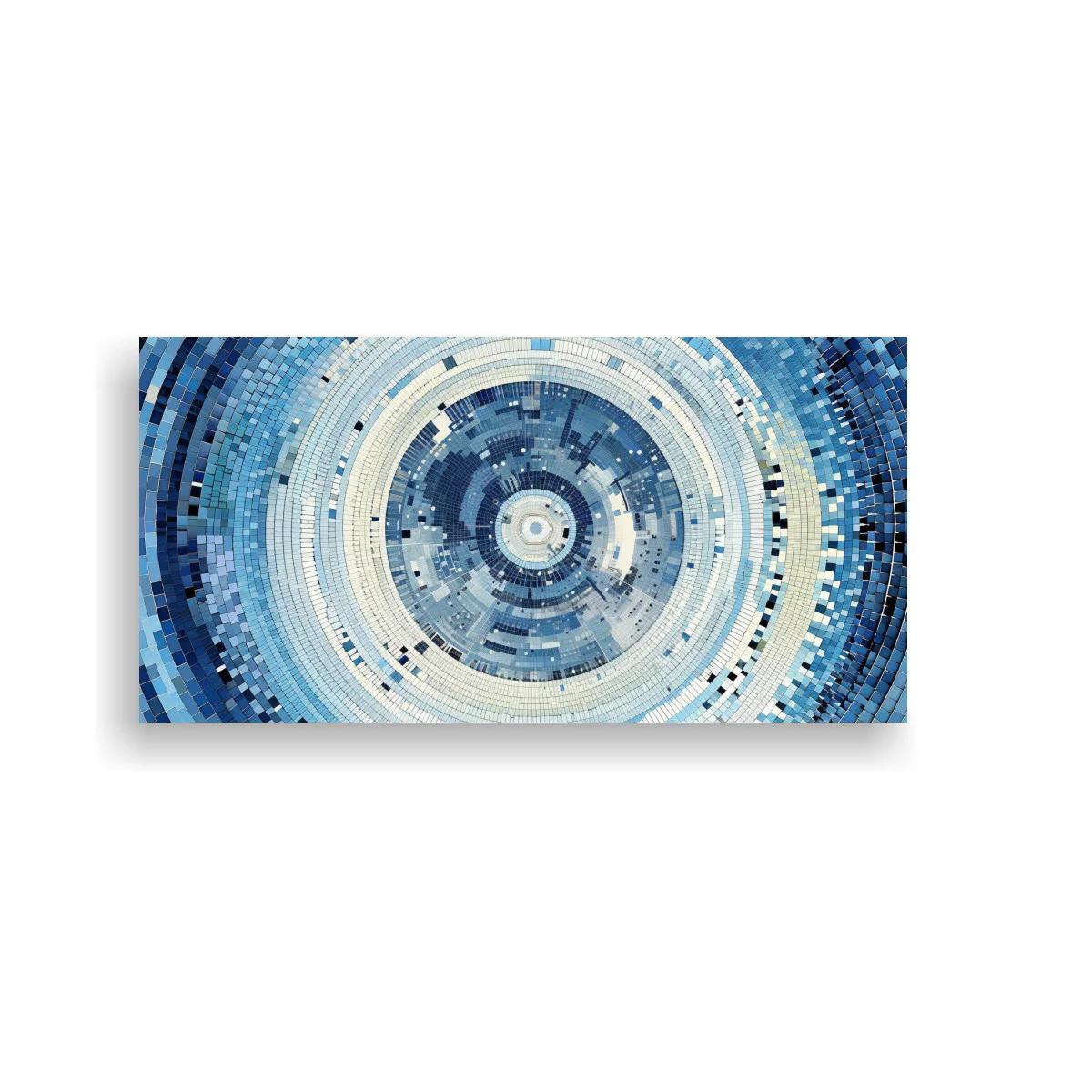 Cuadro círculos concéntricos abstractos en mosaico azul y turquesa — imagen principal